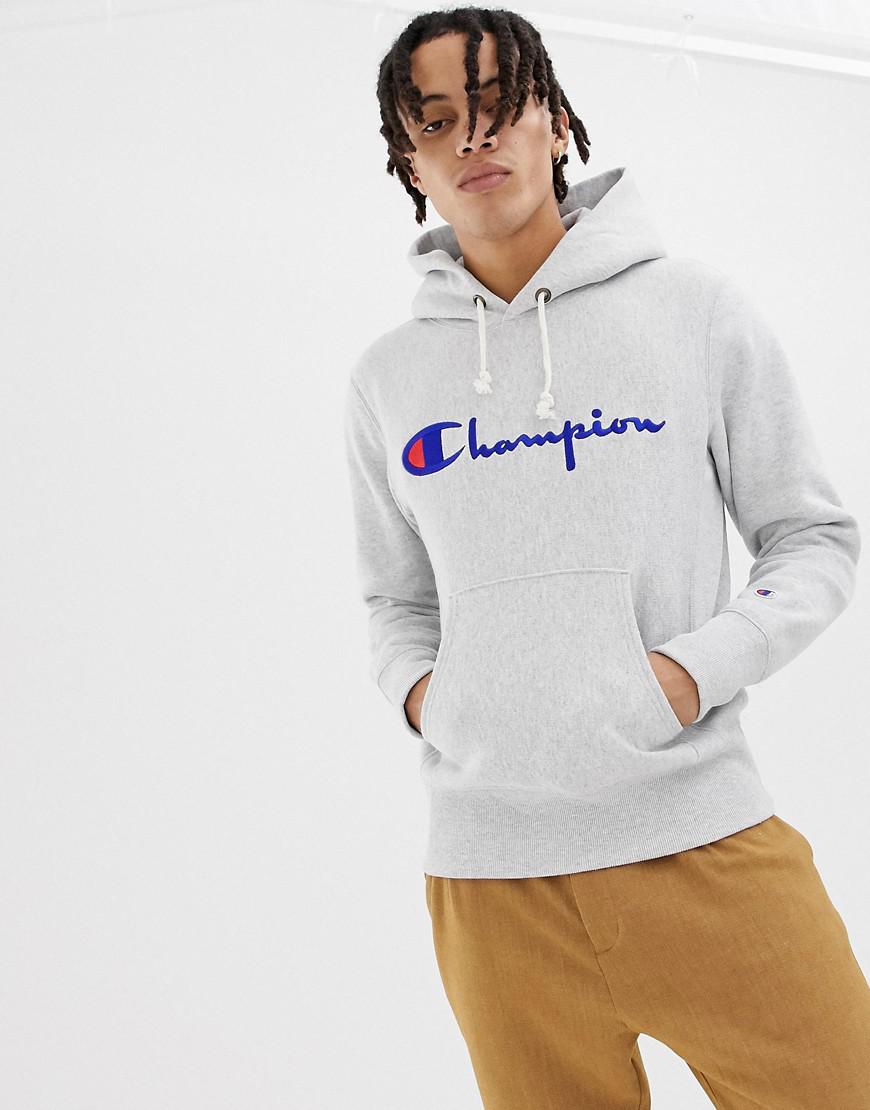 Champion Cotton Reverse Weave Hoodie With Large Logo in Grey (Grey) Men - Lyst
