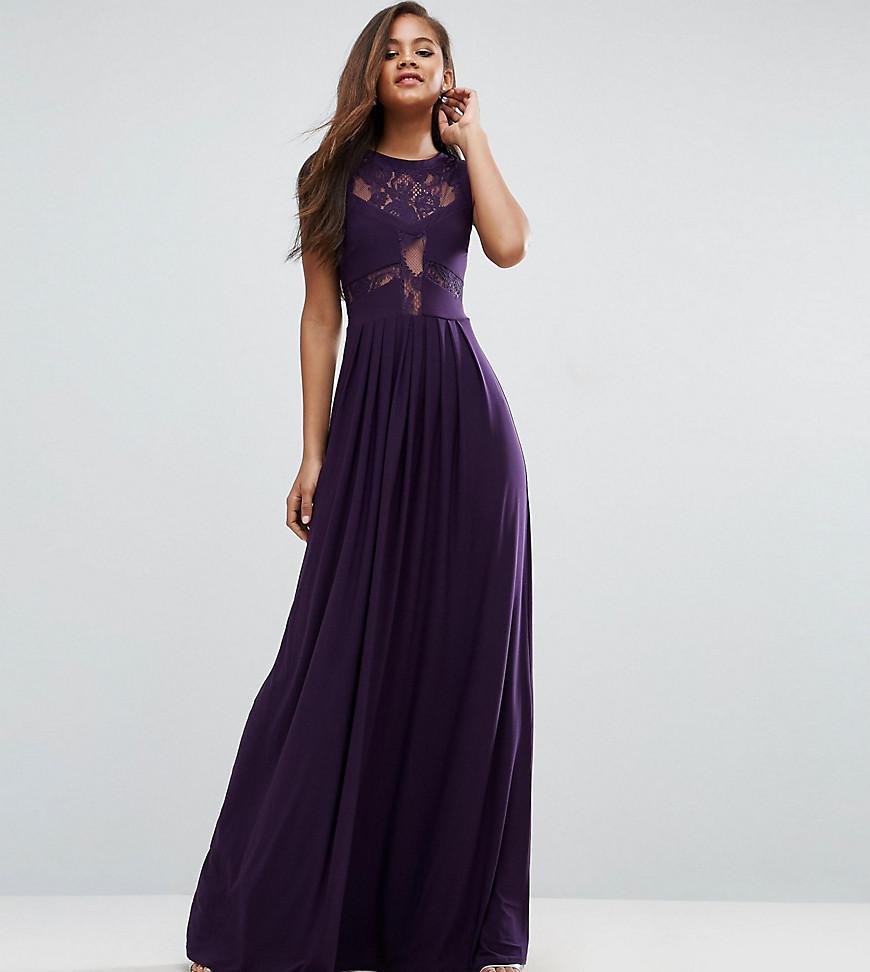 Asos Wedding Lace Jersey Pleated Maxi Dress In Purple Lyst