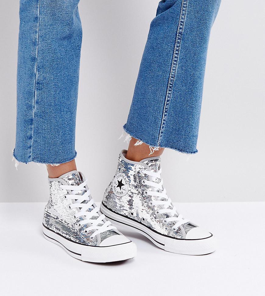Converse Chuck Taylor High Sneakers In Silver Sequin in Metallic | Lyst