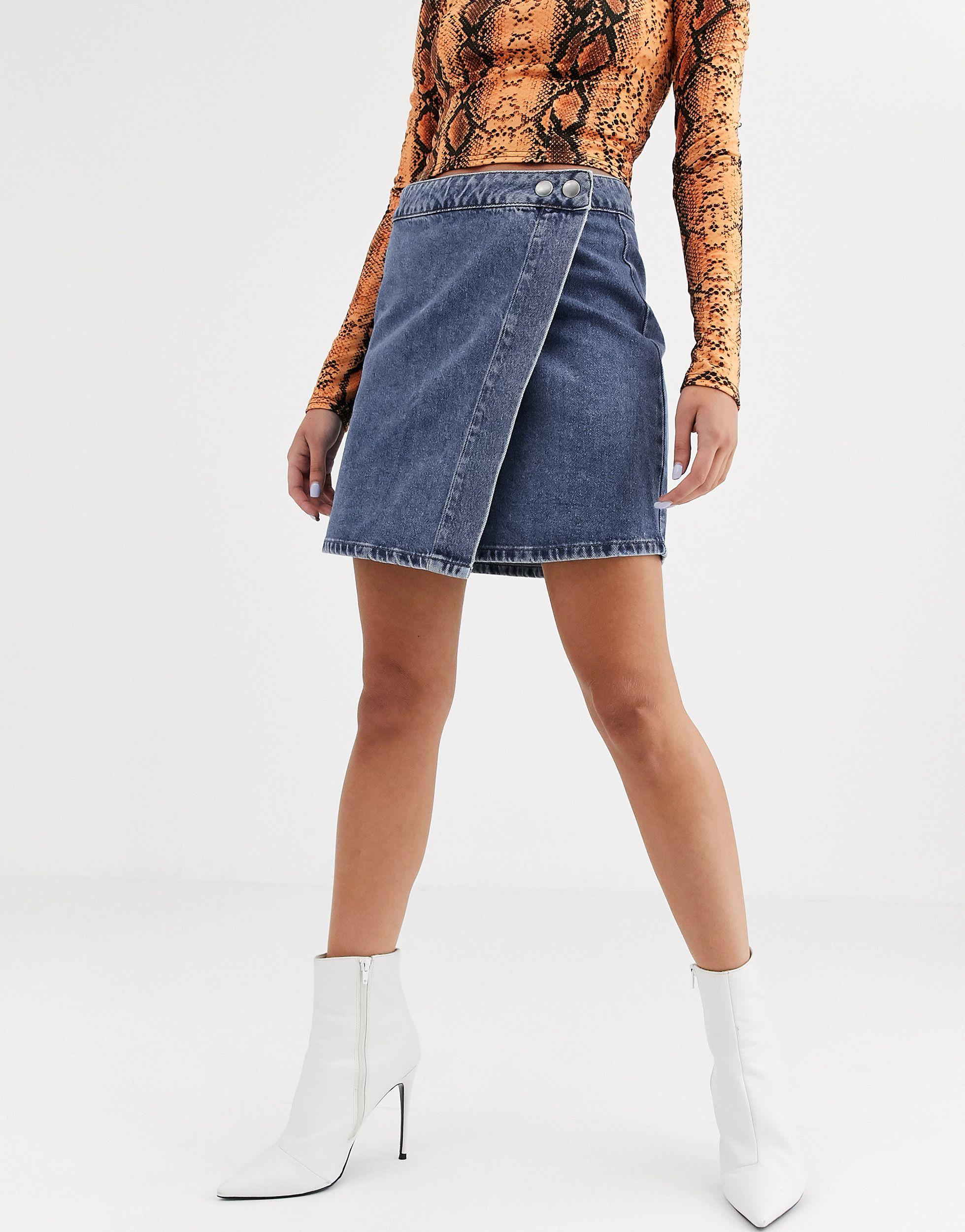 ASOS Denim Wrap Skirt in Blue Lyst