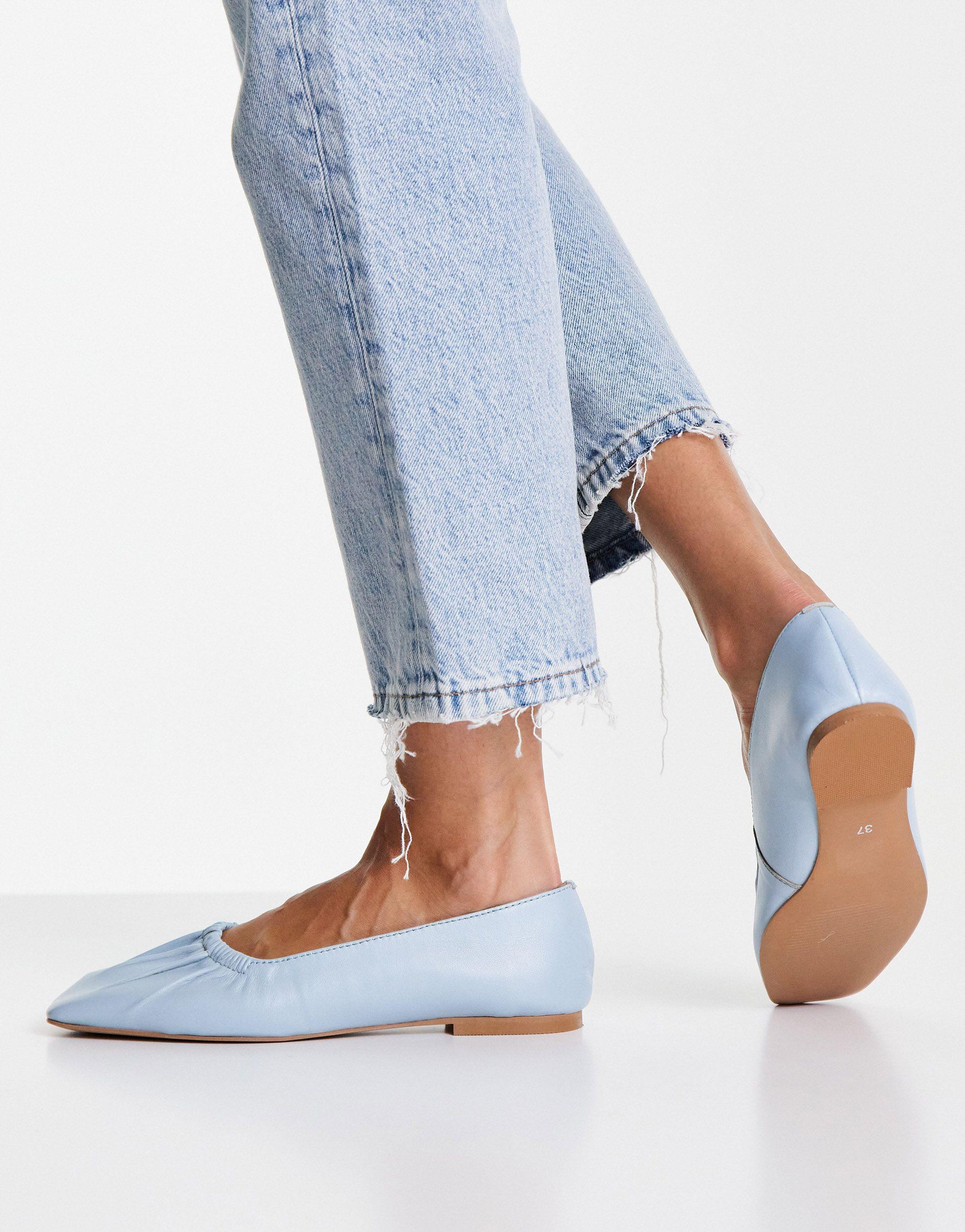 TOPSHOP Libby Ruched Flat Leather Shoe in Blue | Lyst