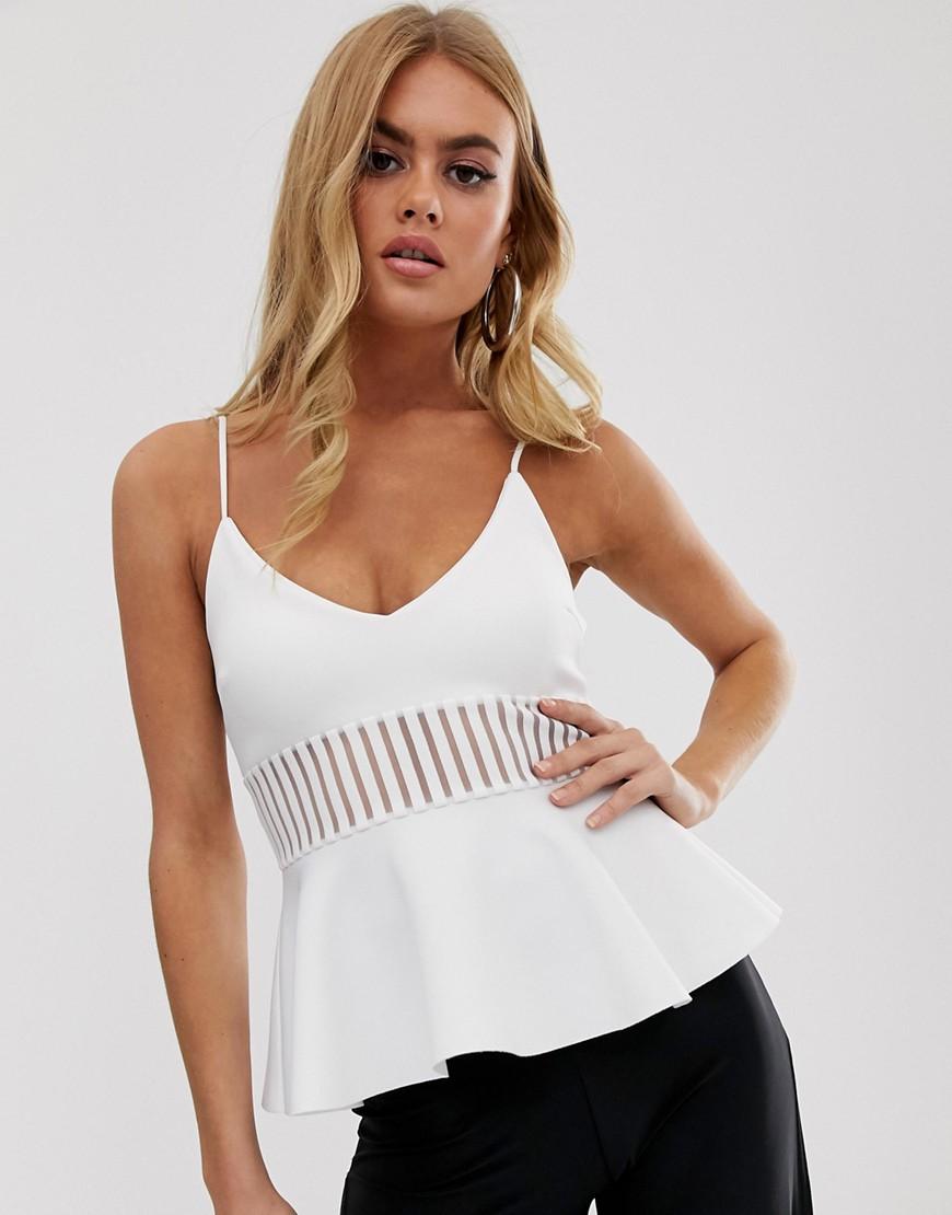 ASOS Synthetic Peplum Cami Top With Mesh Insert in White - Lyst