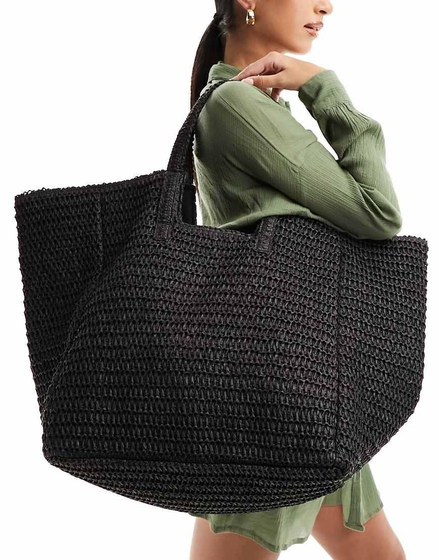 Shoulder Bag Black Woven Beach Bag Buy Black Cross-Weave Tote Bag