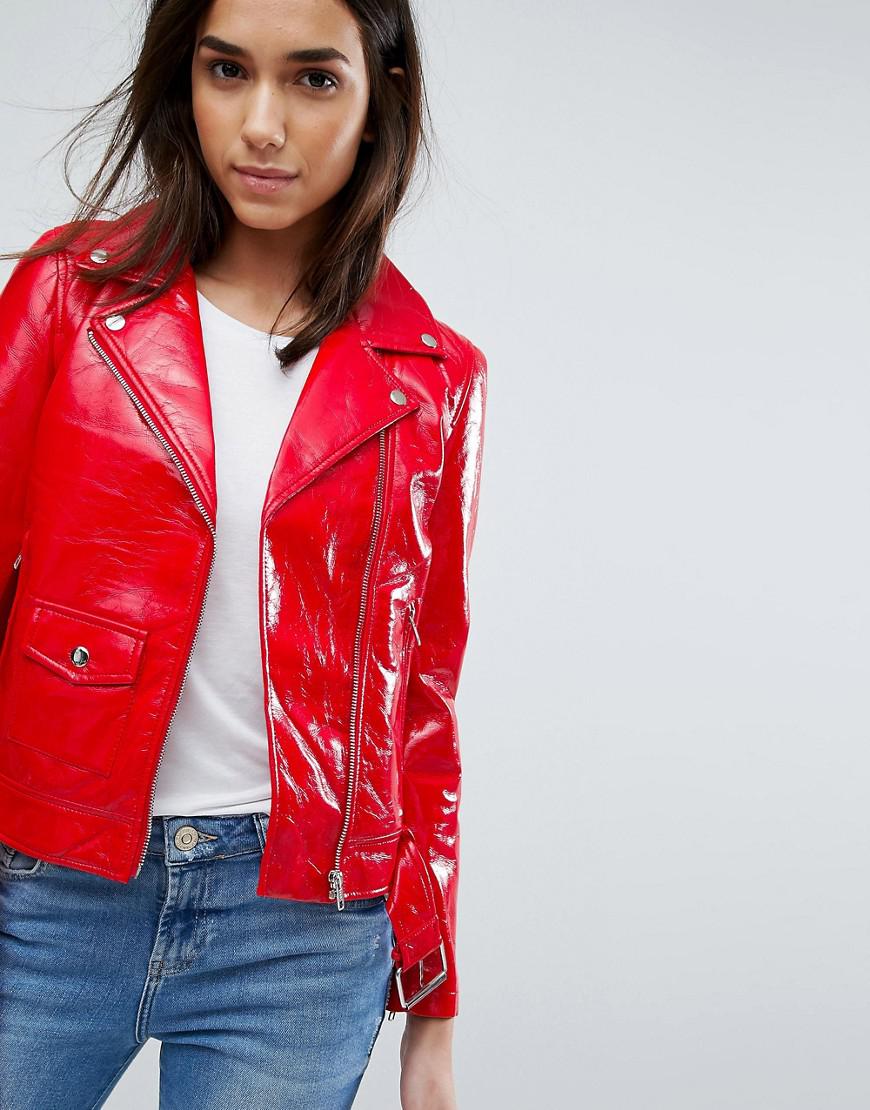 Warehouse Vinyl Faux Leather Jacket in Red | Lyst