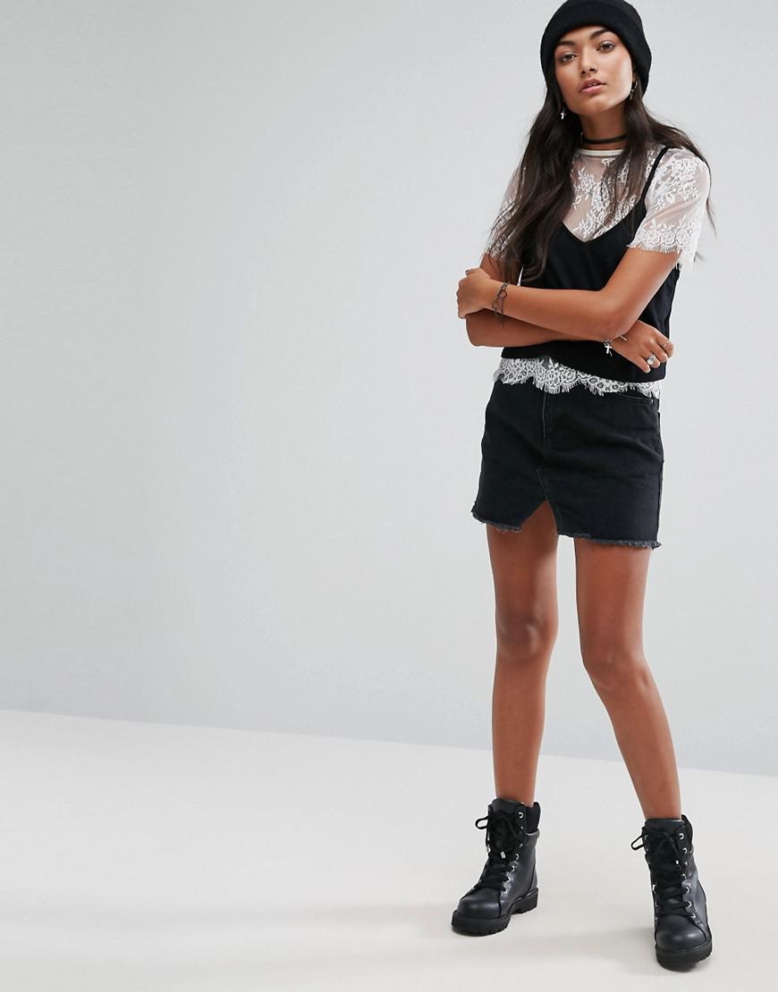 pull and bear black denim skirt