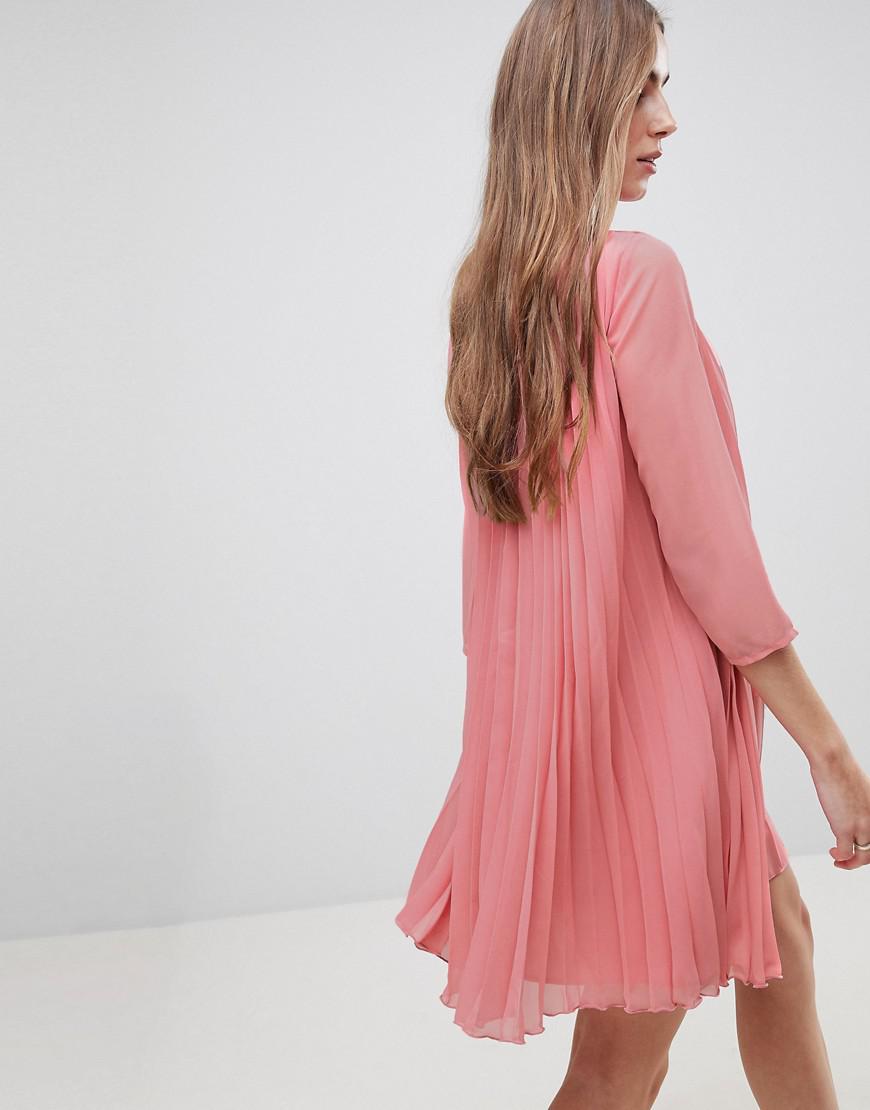 ASOS Pleated Trapeze Mini Dress With Long Sleeves in Green Lyst