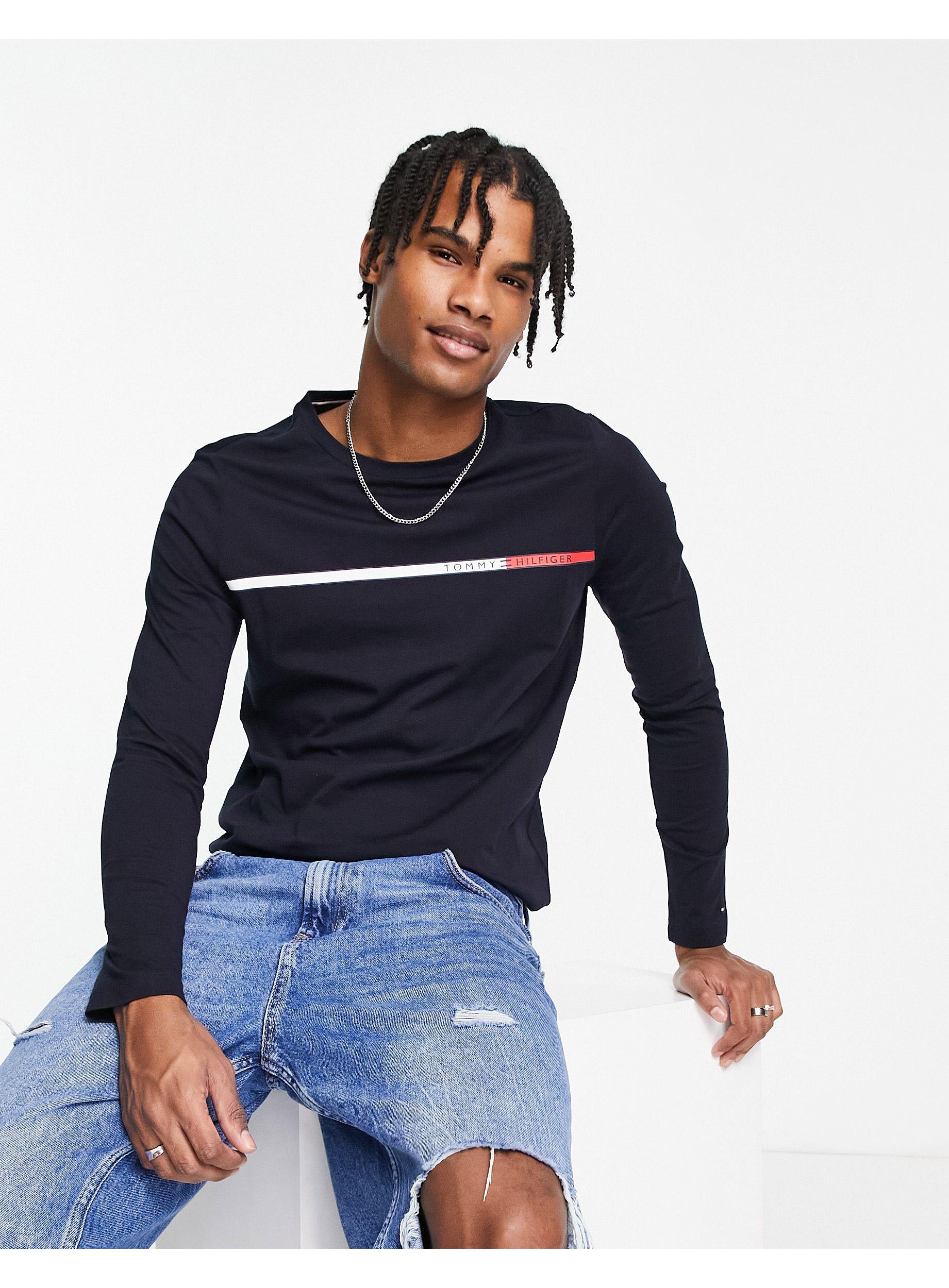 Tommy Hilfiger Two Tone Chest Stripe Logo Long Sleeve Top in Blue for Men |  Lyst