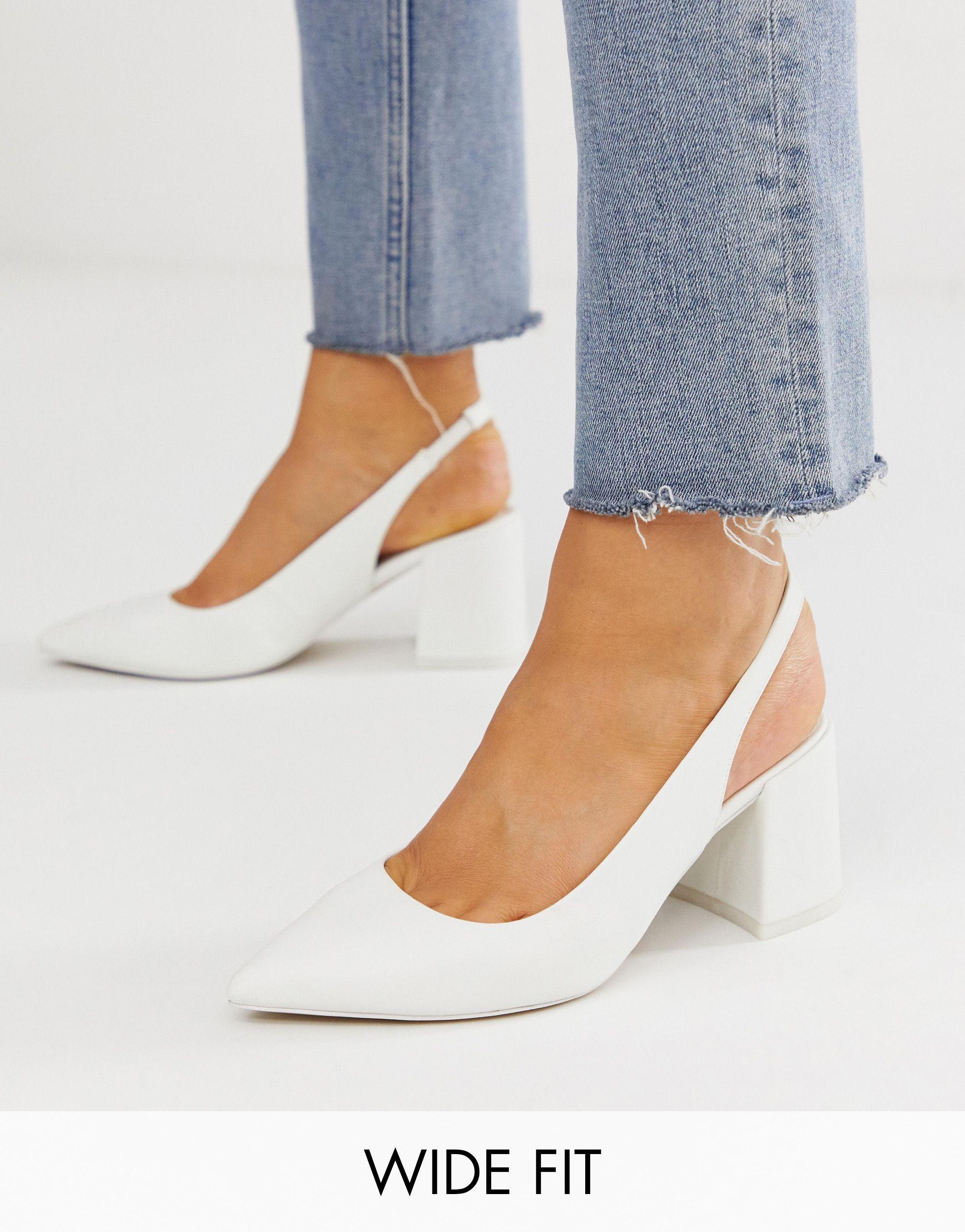 ASOS Wide Fit Samson Slingback Mid Heels in White | Lyst