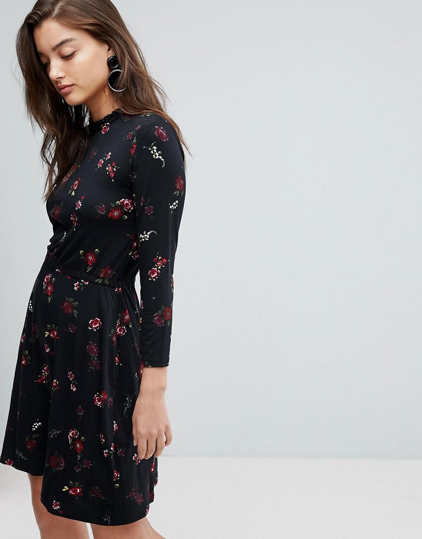 warehouse black floral dress