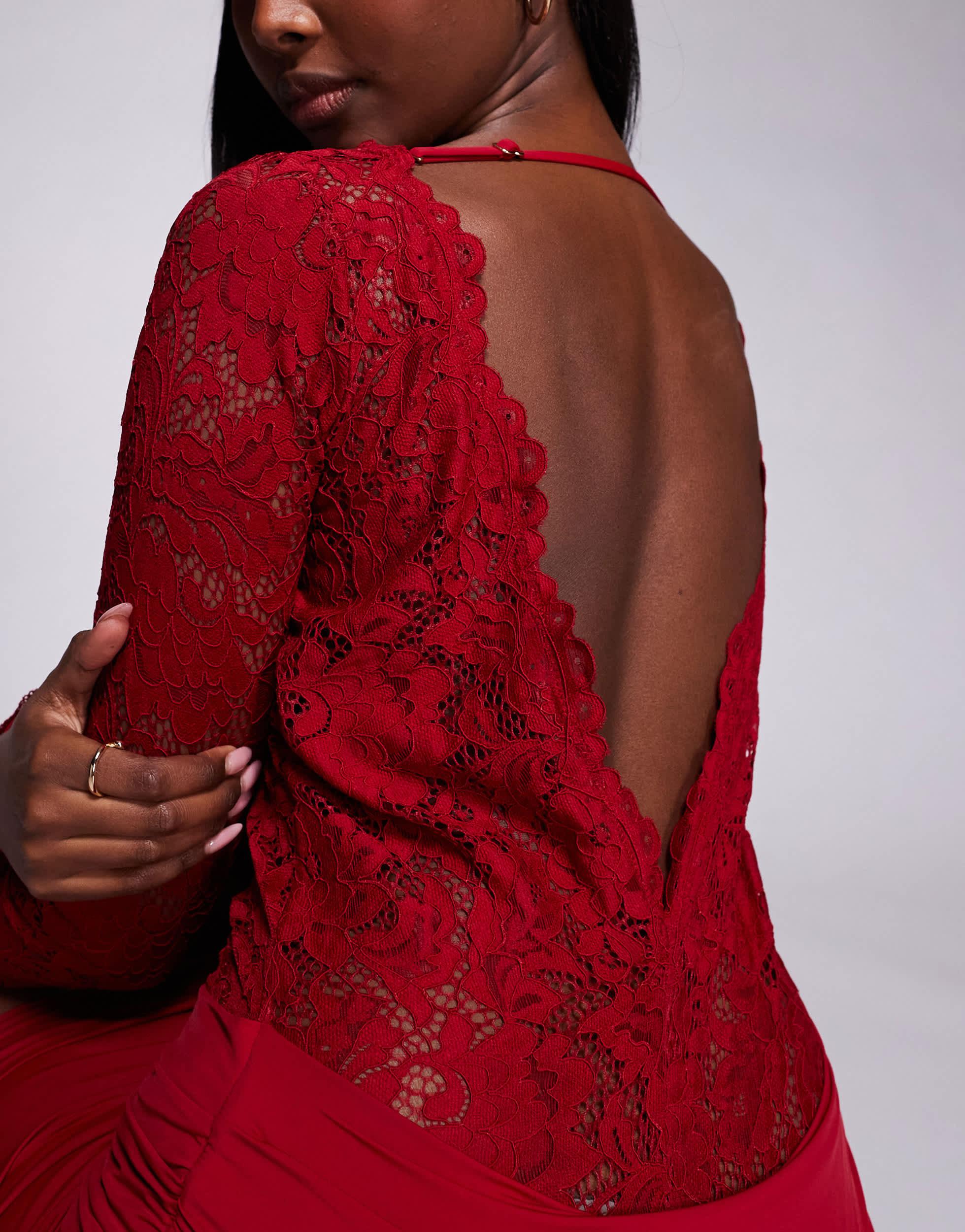 chinese dress ladies Red Short Jersey Dress With Embroidered Lace And Beading