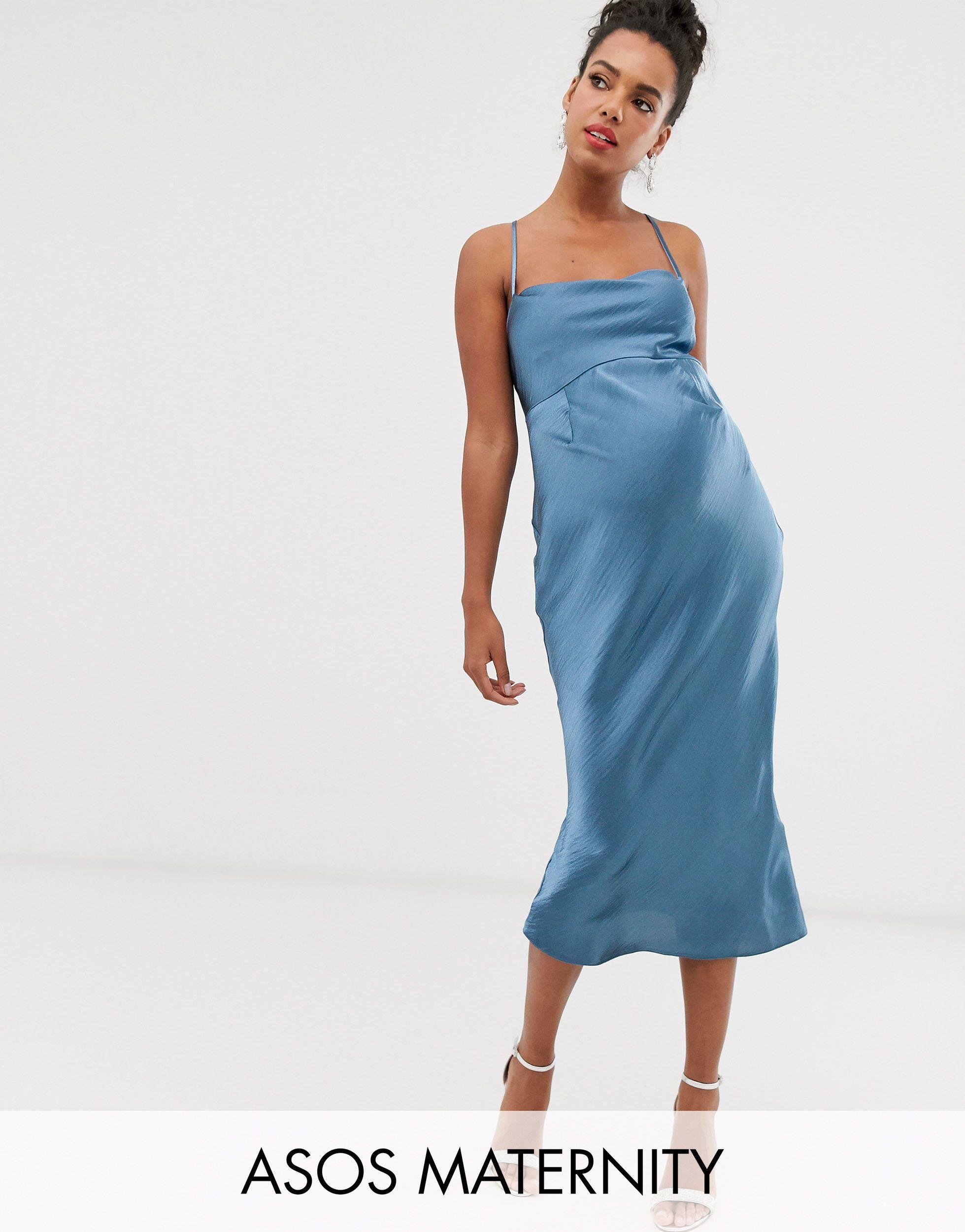 ASOS Asos Design Maternity Cami Midi Slip Dress in Blue