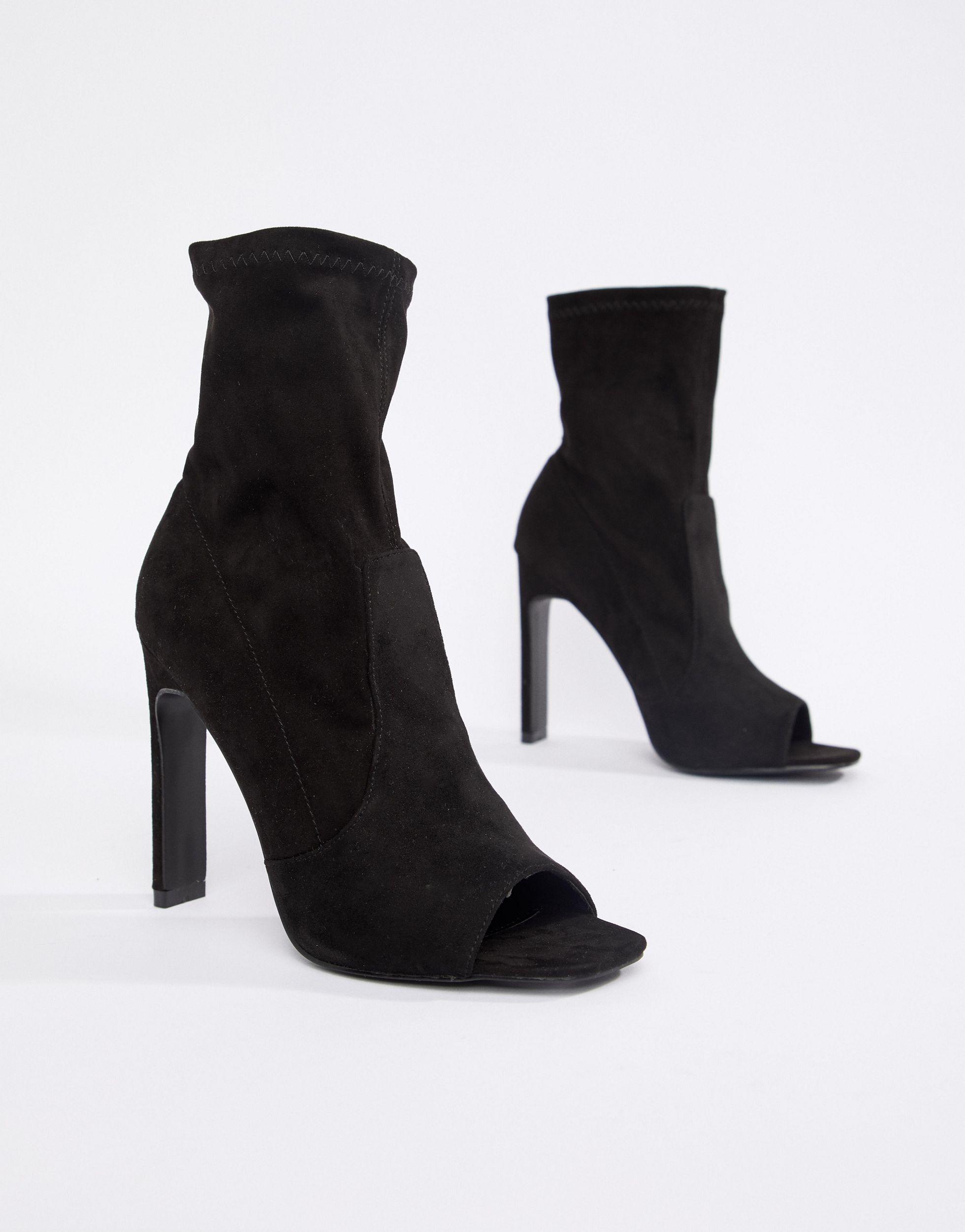 block heel peep toe sock boots
