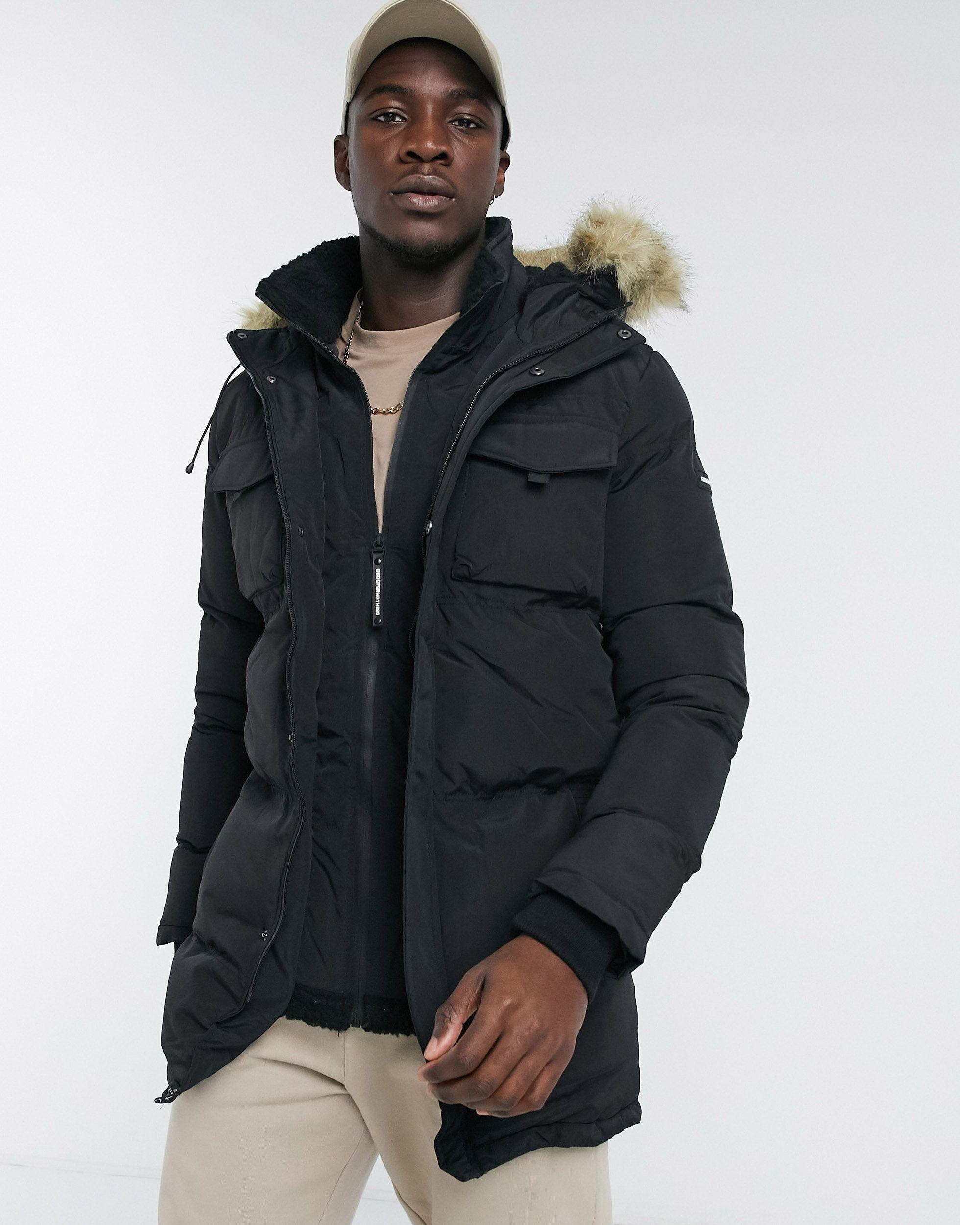 black faux shearling double layer coat