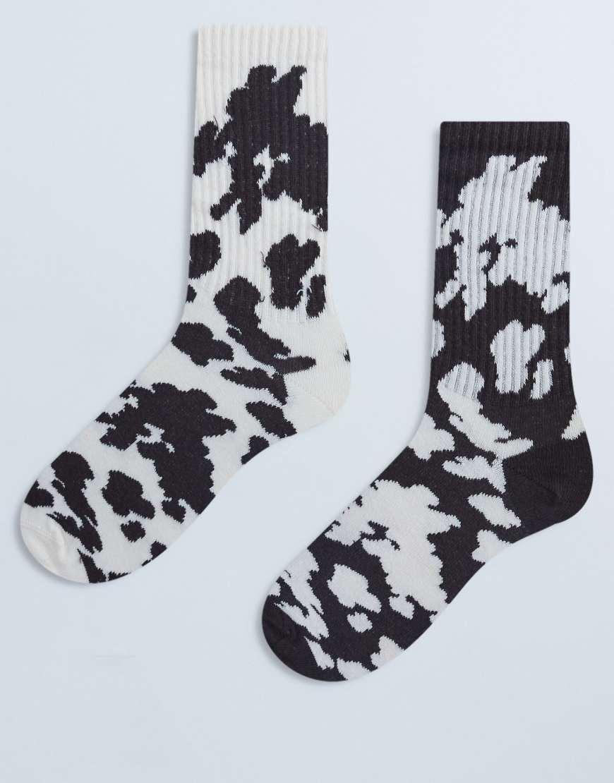 TOPSHOP 2pk Sporty Rib Cow Print Socks in Black Lyst UK