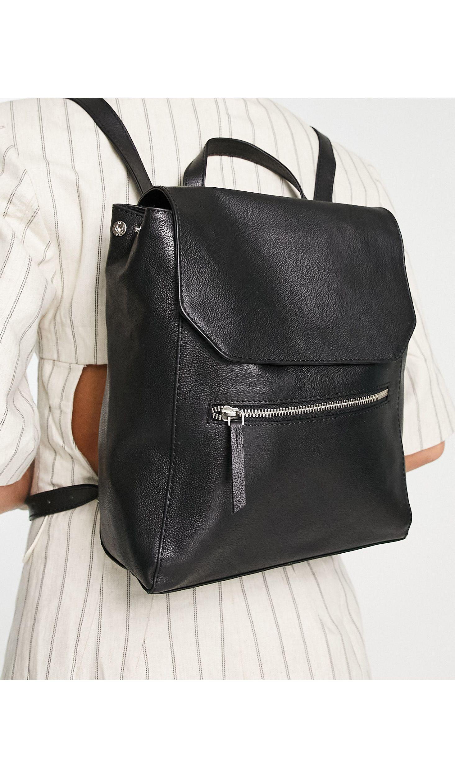 ASOS Leather Zip Detail Backpack in Black | Lyst