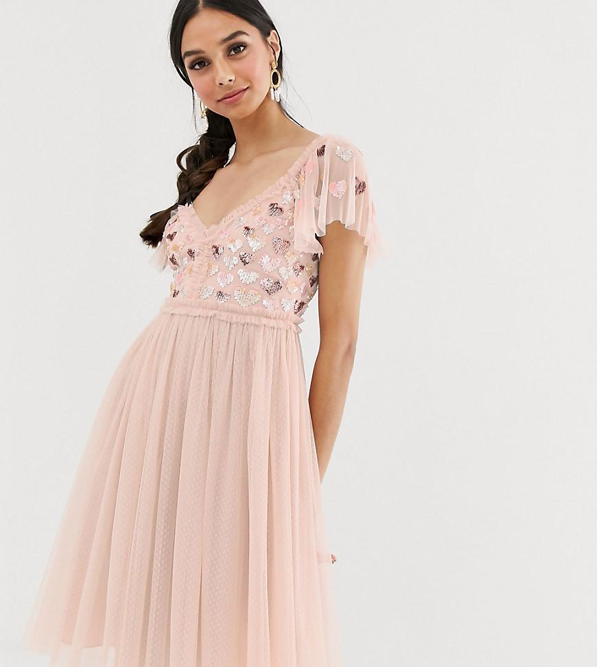 Lace Love Heart Midi Dress In Rose Pink ...