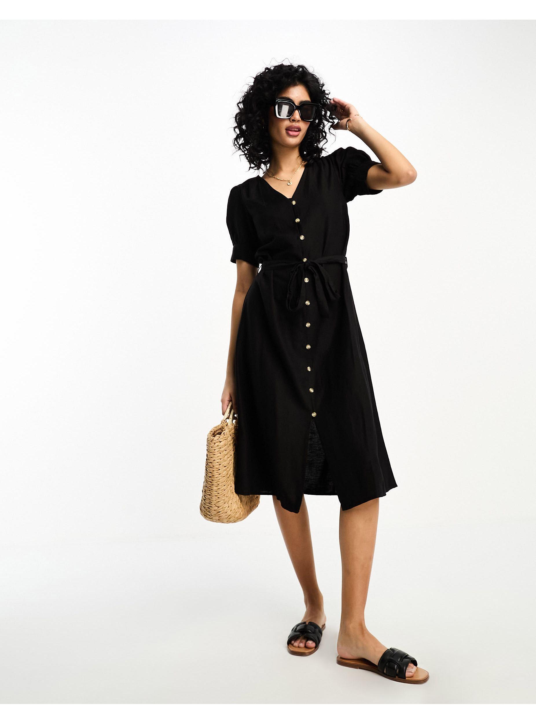 Vila Linen Touch Midi Shirt Dress Black | Lyst