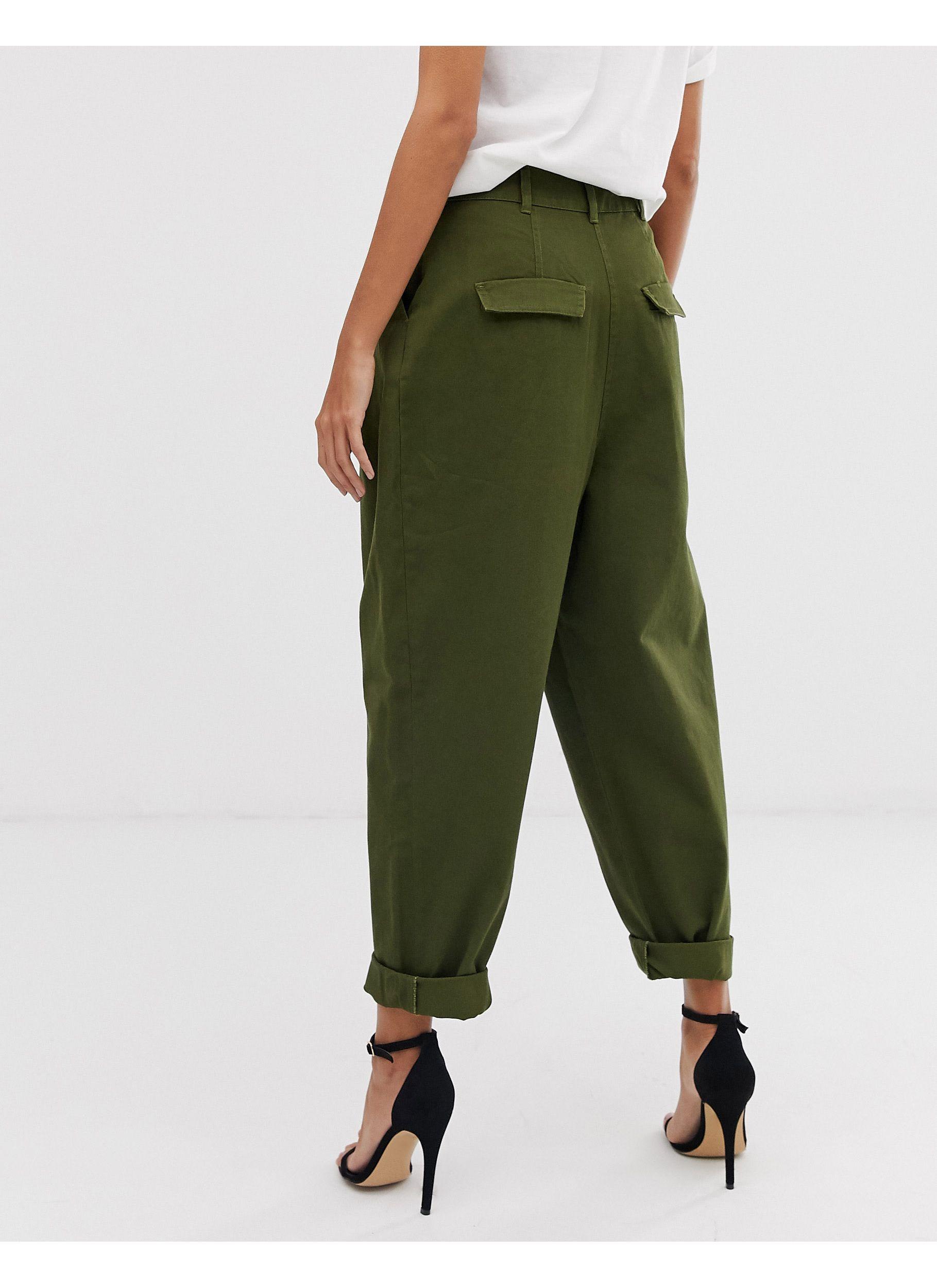 Asos Cotton Ovoid Pleat Front Peg Trouser In Green Lyst