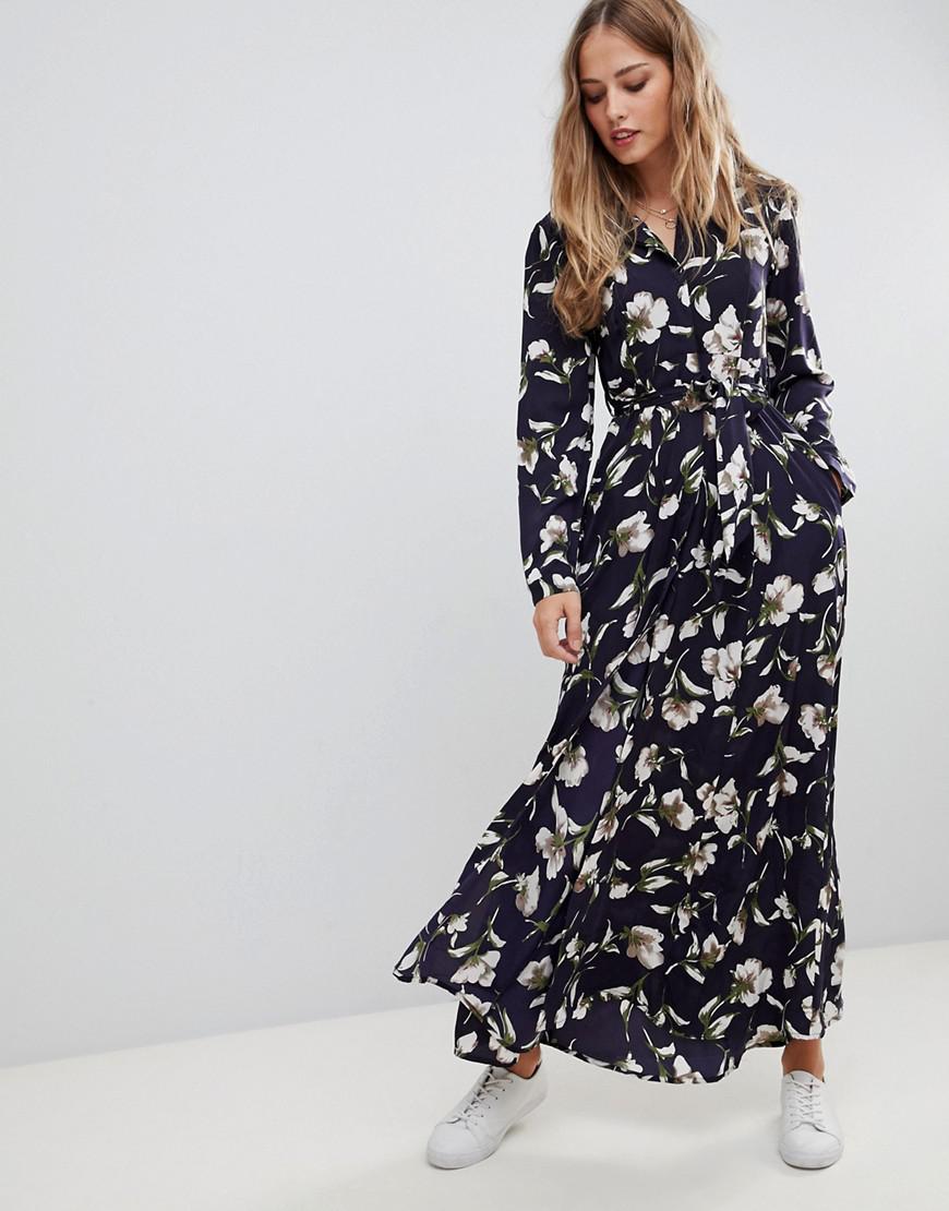 floral printed maxi shirt dress
