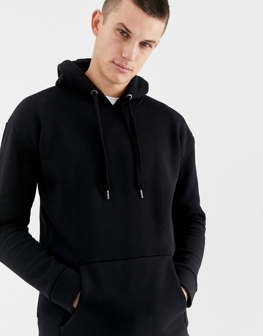 Lyst - Selected Drop Shoulder Hoodie In Fleece Back Jersey in Black for Men