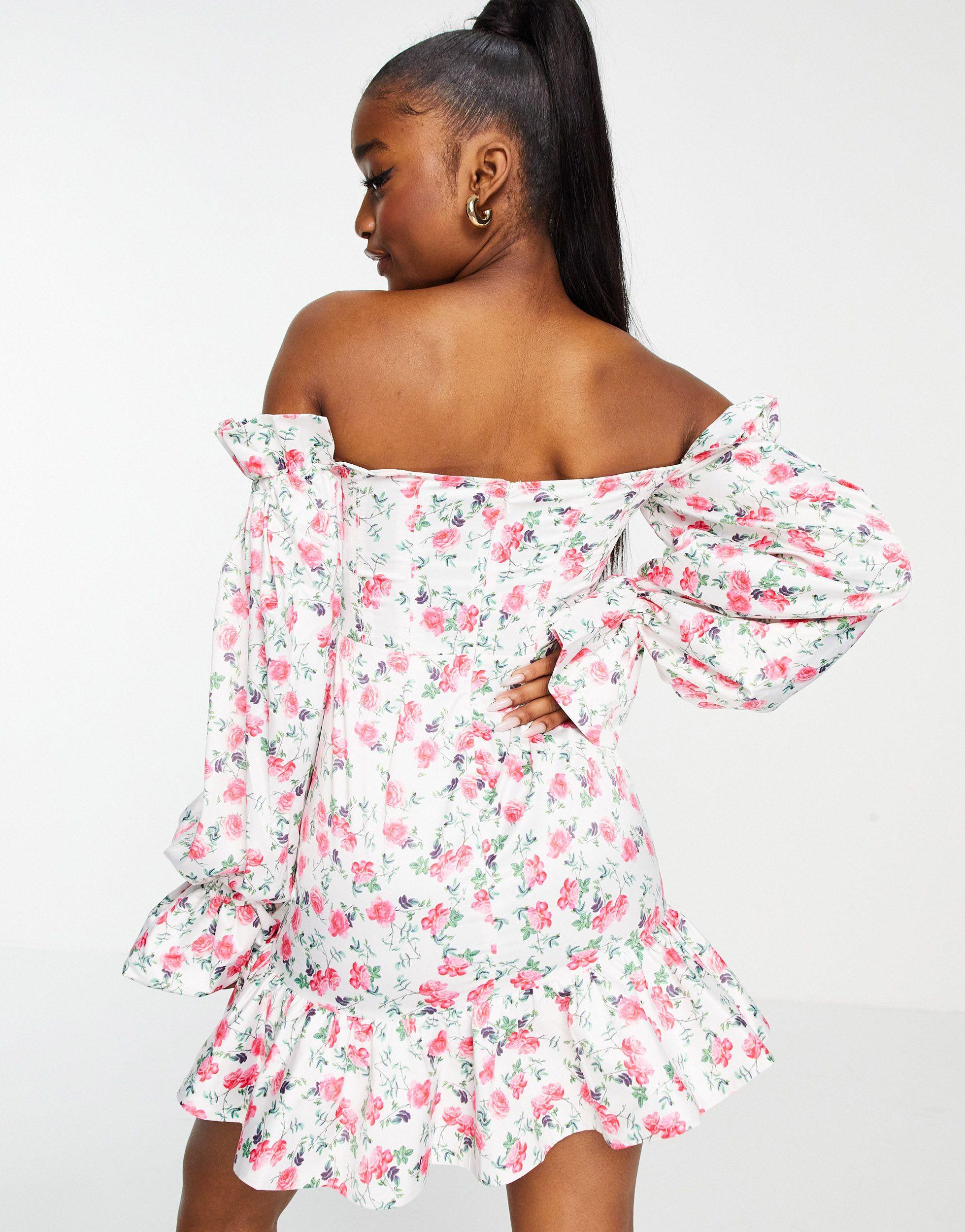 ASOS Off Shoulder Puff Sleeve Ruffle 