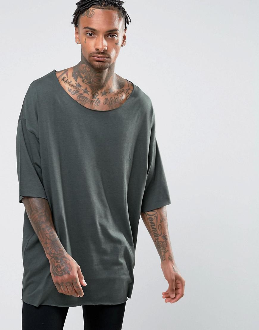 ASOS Oversized T-shirt With Scoop Neck Raw Edges In Green for Men | Lyst
