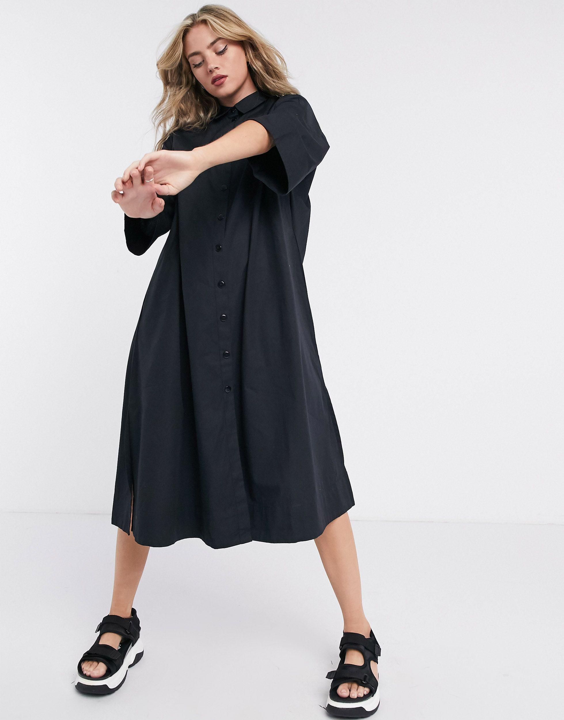 SELECTED Femme Organic Cotton Shirt Dress With Pleated Back in Black | Lyst