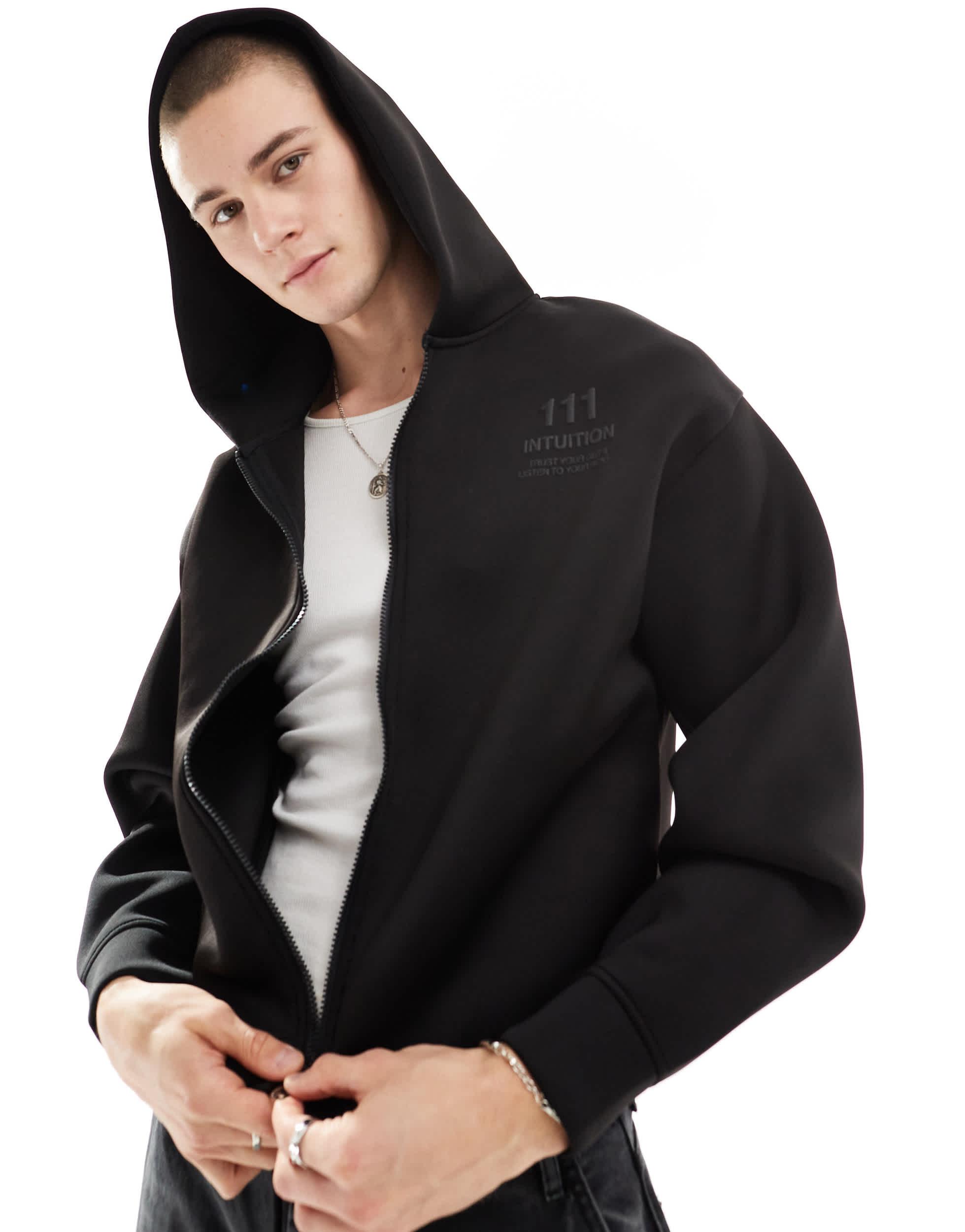 Sweat à capuche technique à imprimé ton sur ton et fermeture