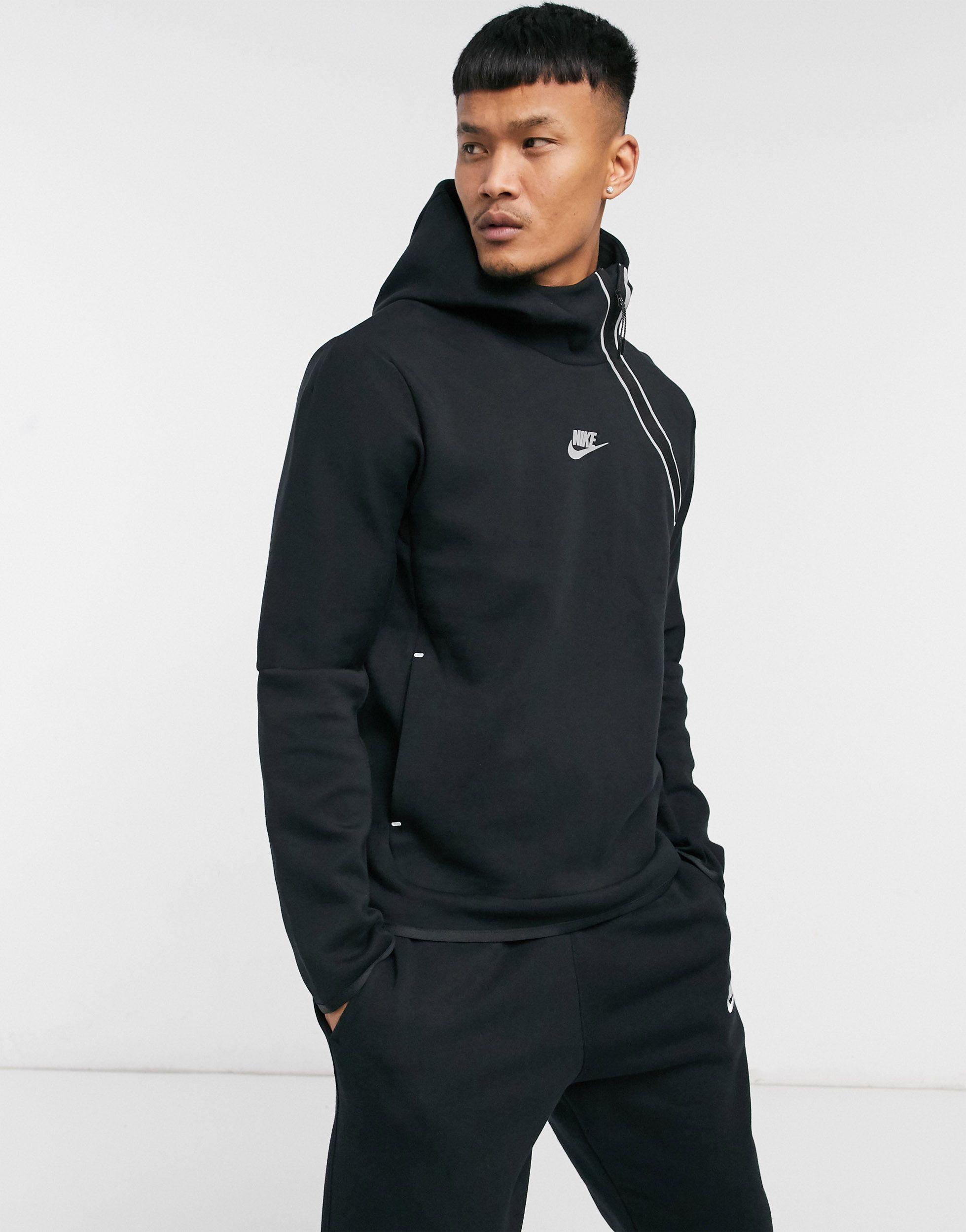 Nike Tech Fleece Asymmetric Half-zip Hoodie in Black for Men | Lyst