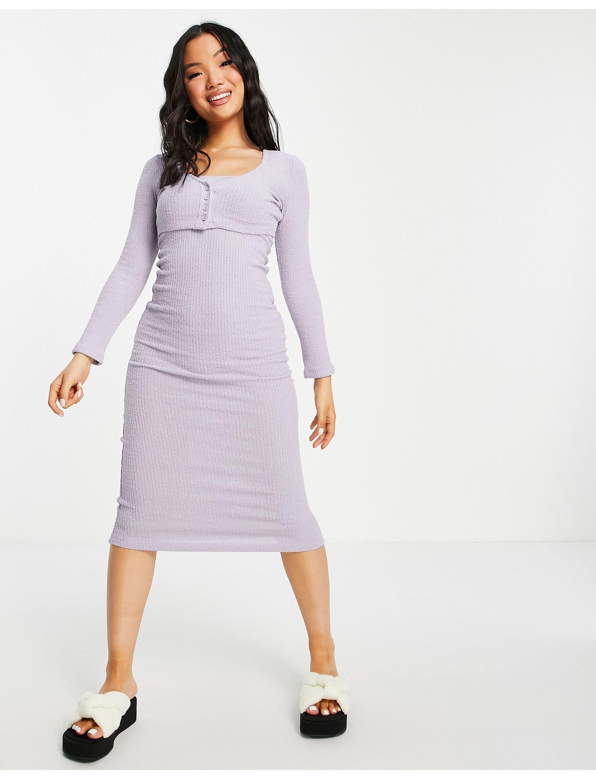 TOPSHOP Petite Fluffy Rib Cardigan Midi Dress in Purple | Lyst UK