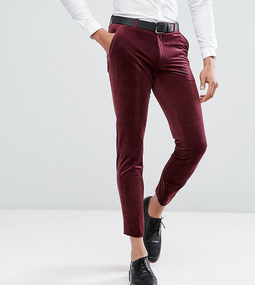 Lyst - Asos Tall Skinny Crop Smart Trousers In Burgundy Velvet in Red ...