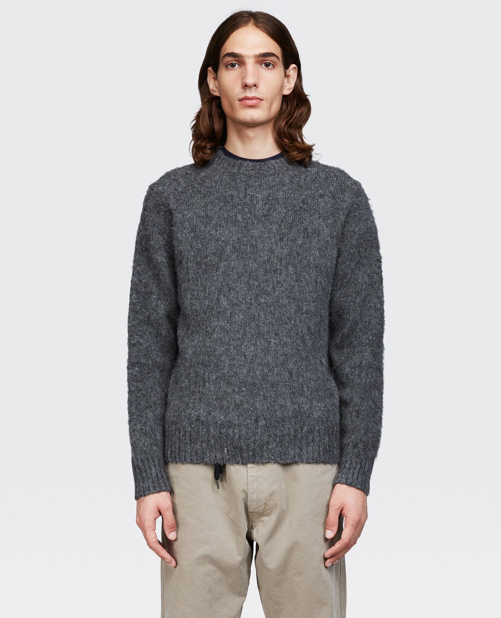 Aspesi Crew-neck Sweater In Brushed Shetland Wool in Dark Grey (Gray ...