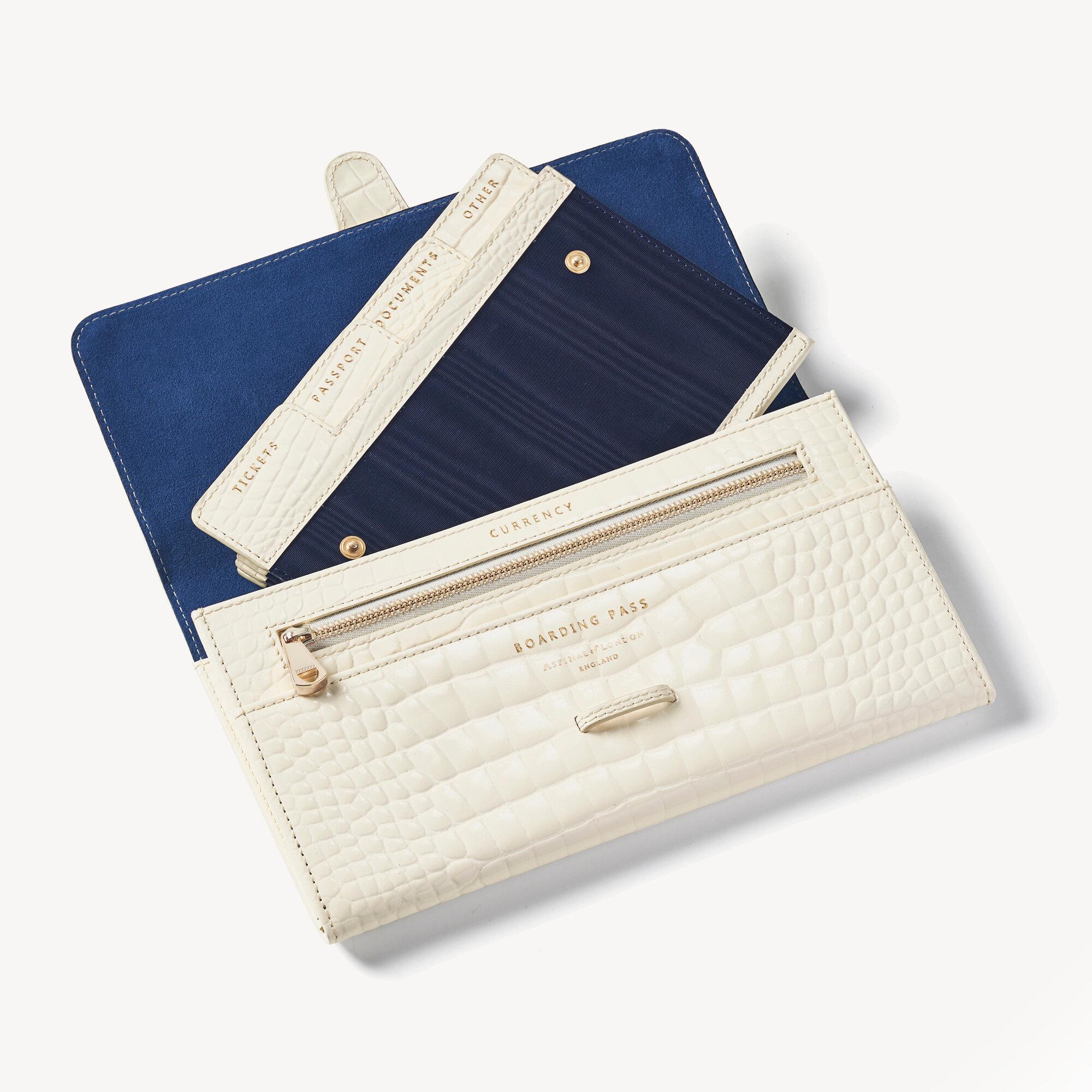 Aspinal of London Italian Fullgrain Leather Crocodile Print Travel