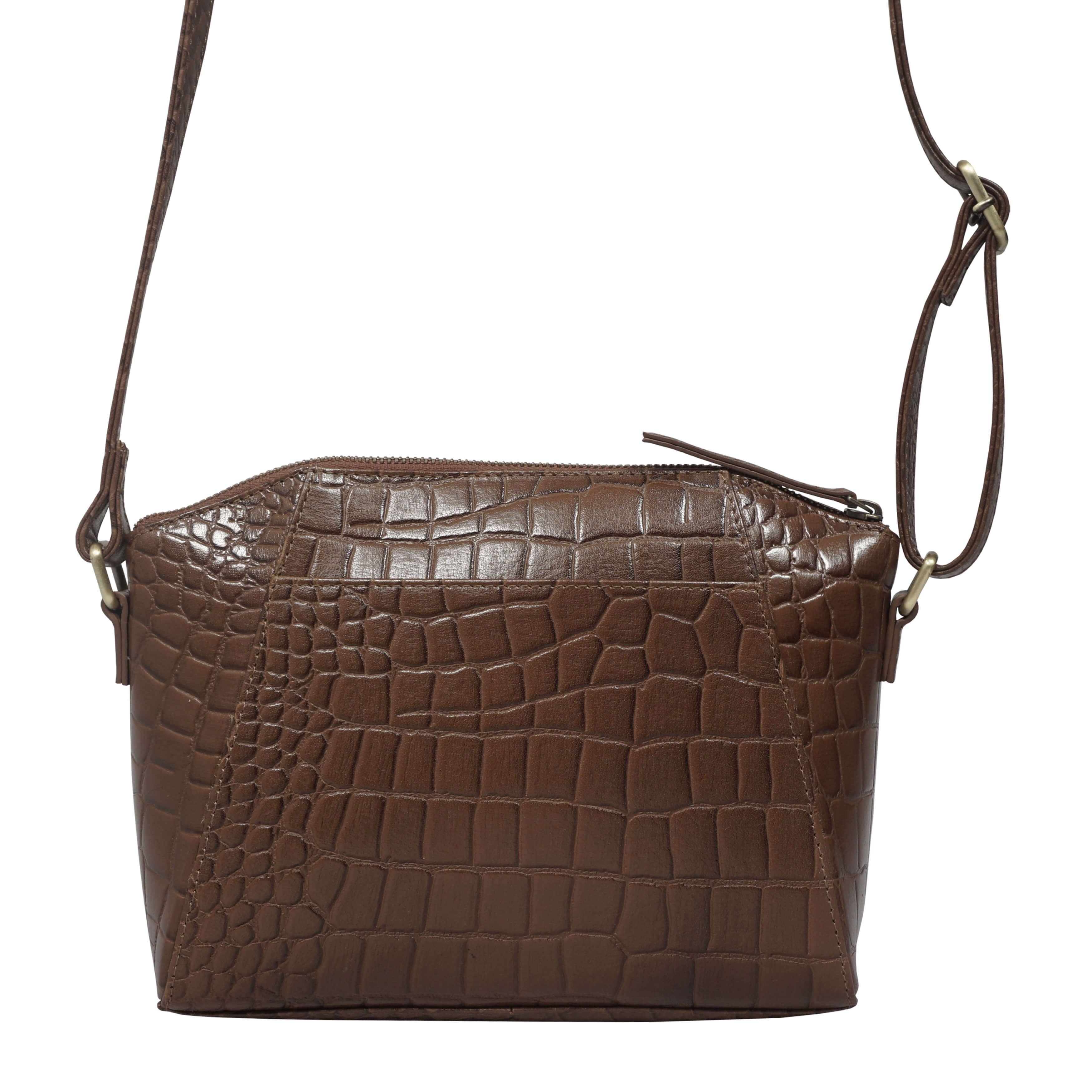 Assots London 'mandy' Tan Croc Real Leather Designer Crossbody Bag