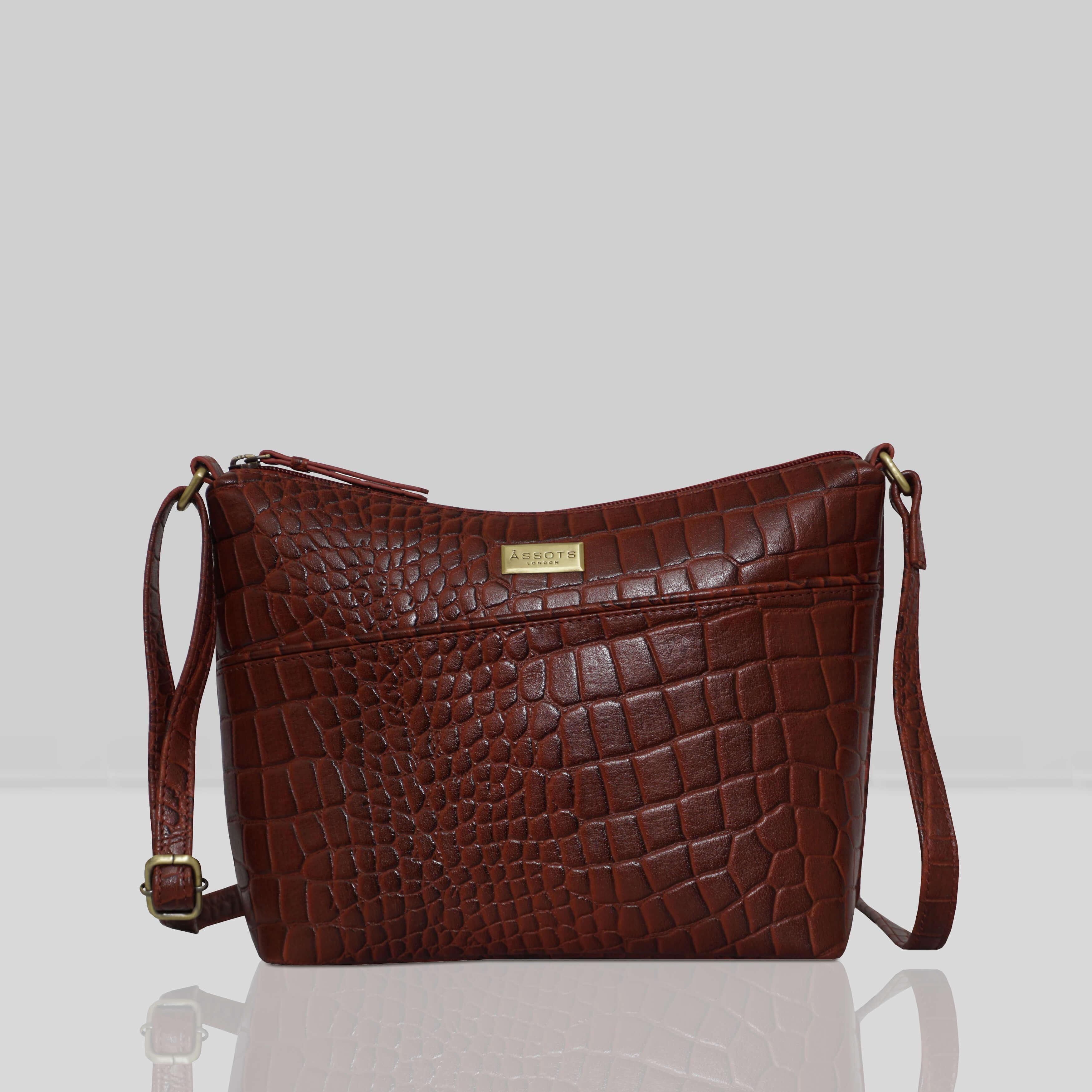 Assots London 'carol' Red Croc Real Leather Designer Crossbody Shoulder Bag  in Brown | Lyst