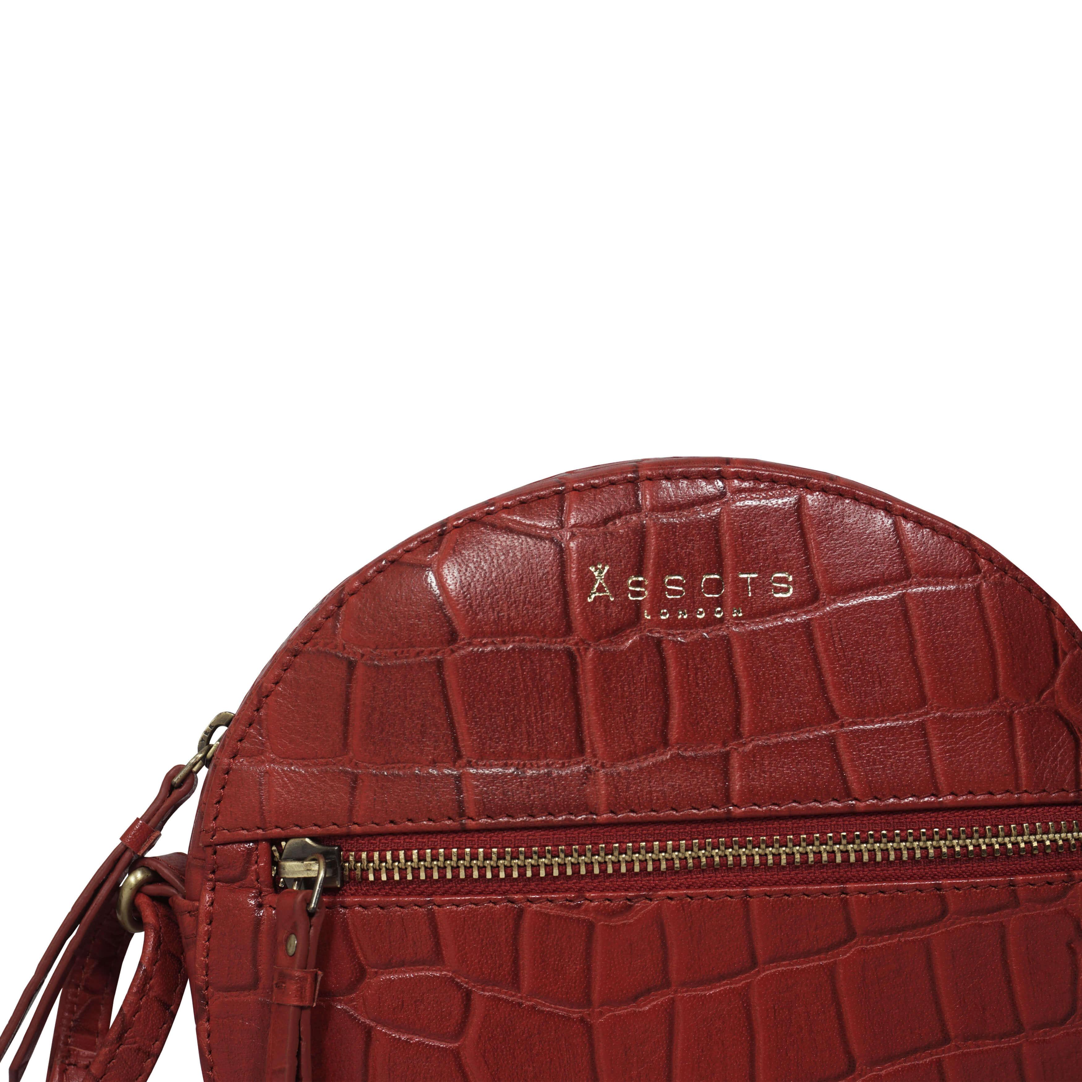 Assots London 'jane' Red Croc Leather Round Designer Crossbody Bag | Lyst