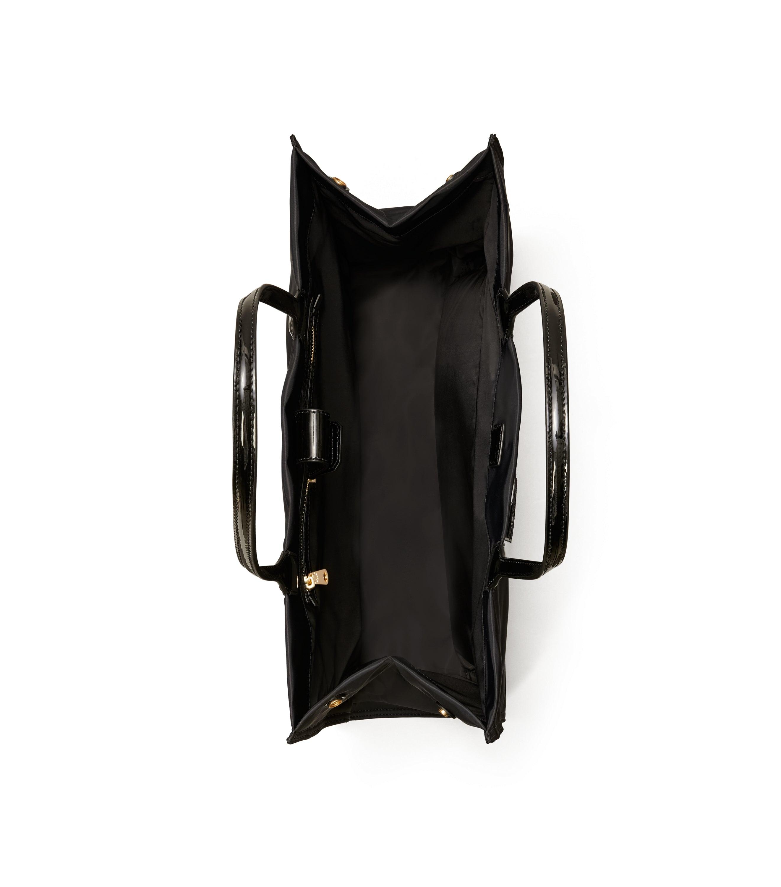 Tory Burch Ella Patent Recycled Nylon Tote Bag In Black