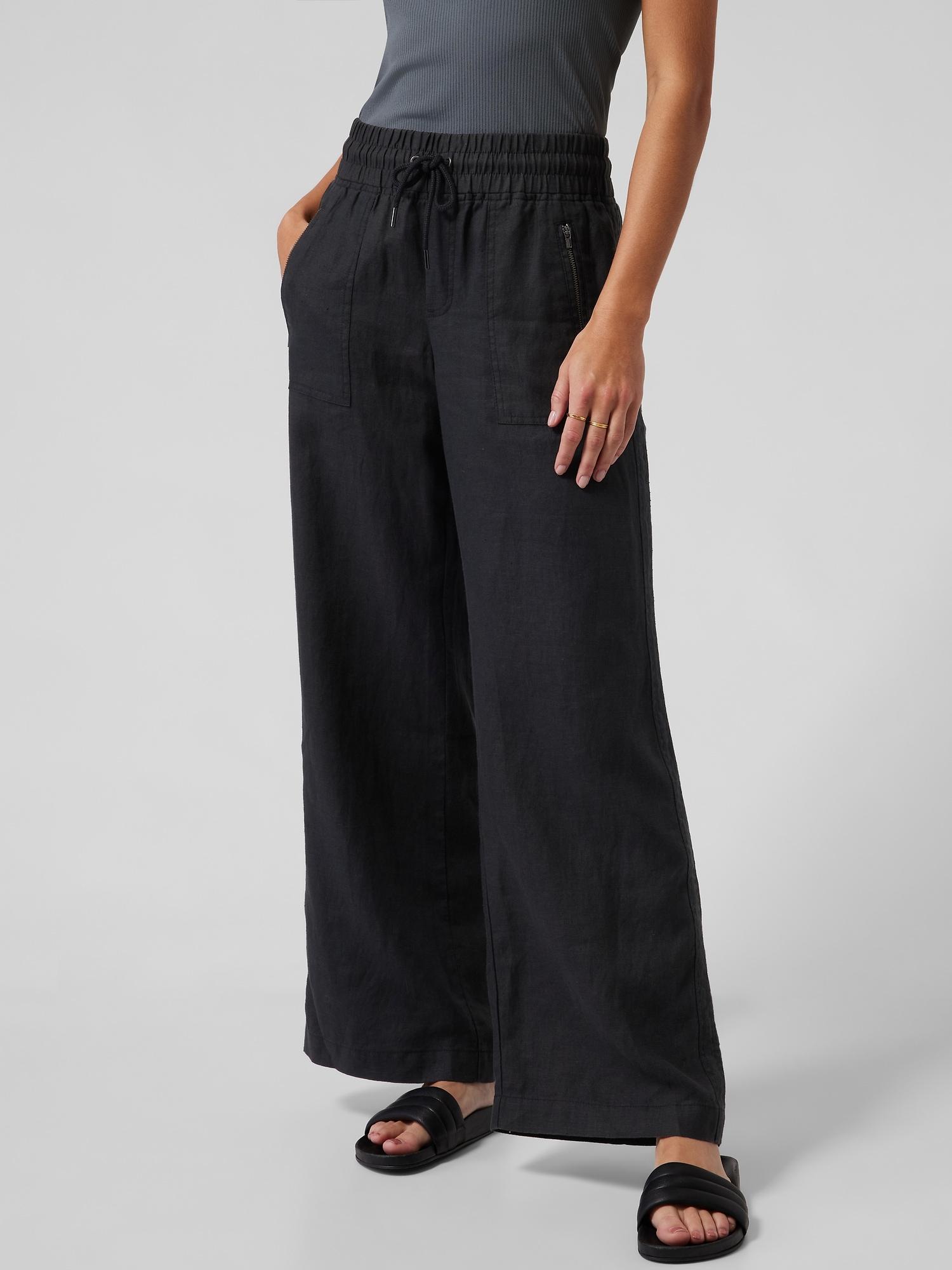 Athleta Cabo Linen Wide Leg Pant in Black