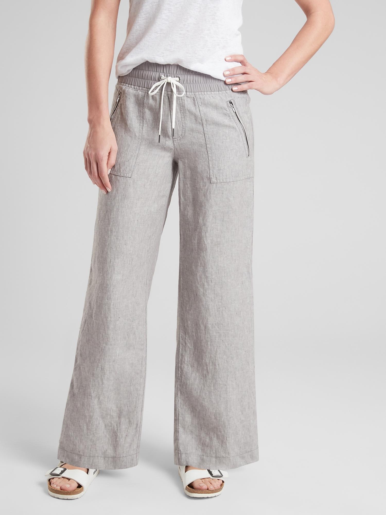 Athleta Cabo Linen Wide Leg Pant in Gray | Lyst