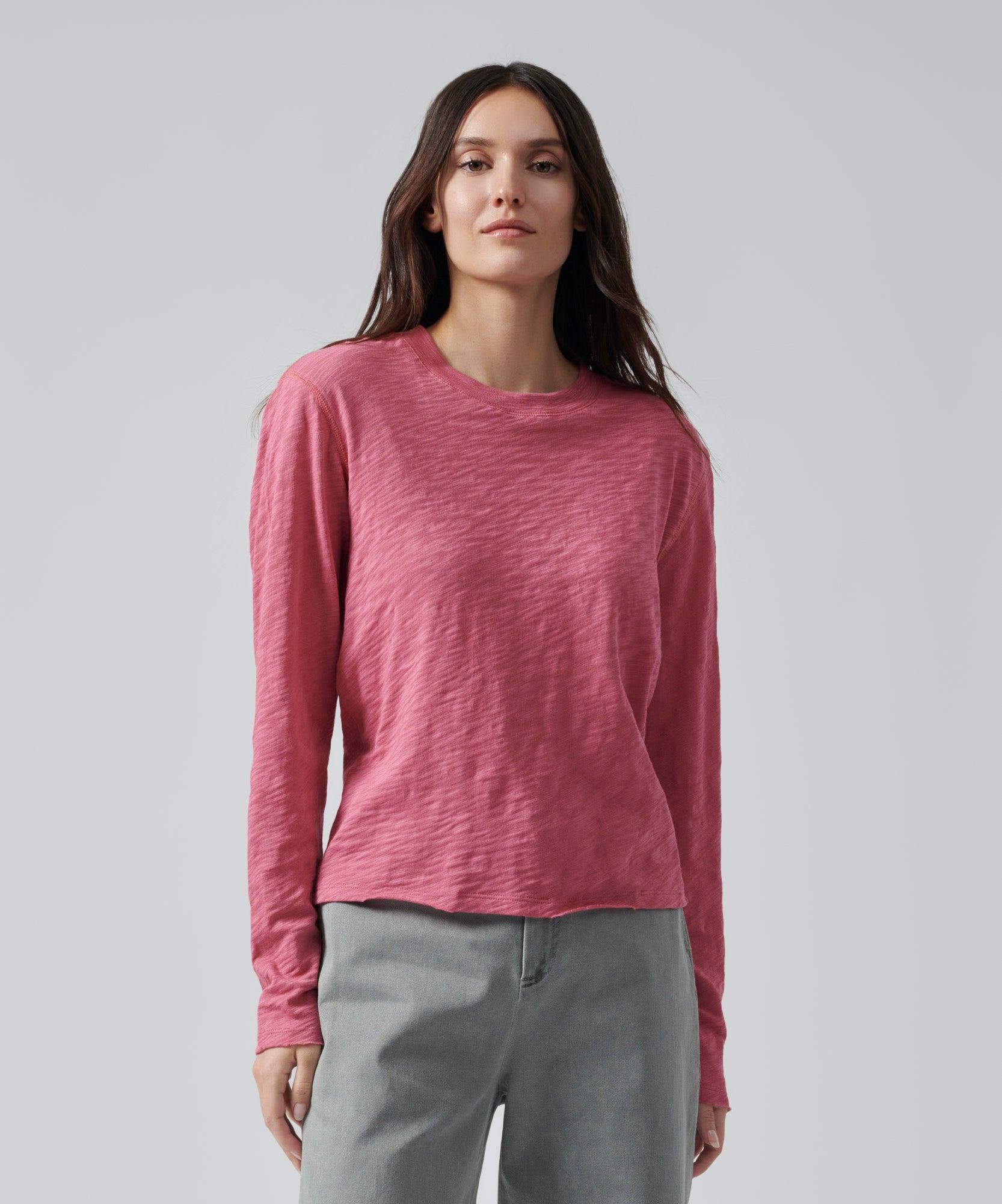 ATM Slub Jersey Long Sleeve Destroyed Wash Crop Tee in Red Lyst