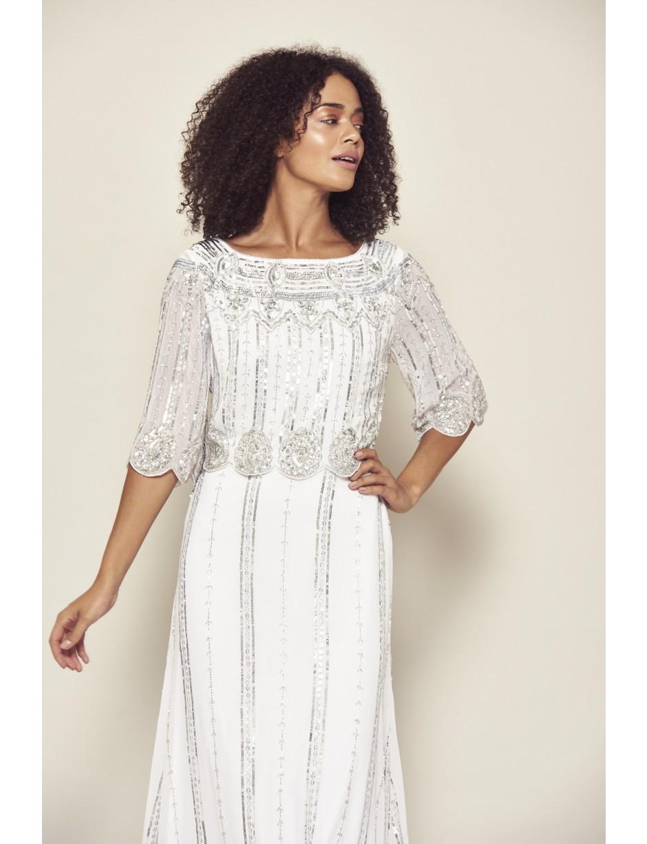 white embellished midi dress