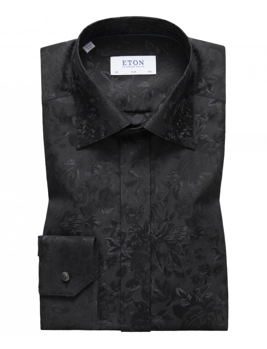 Slim Fit Floral Jacquard Tuxedo Shirt 