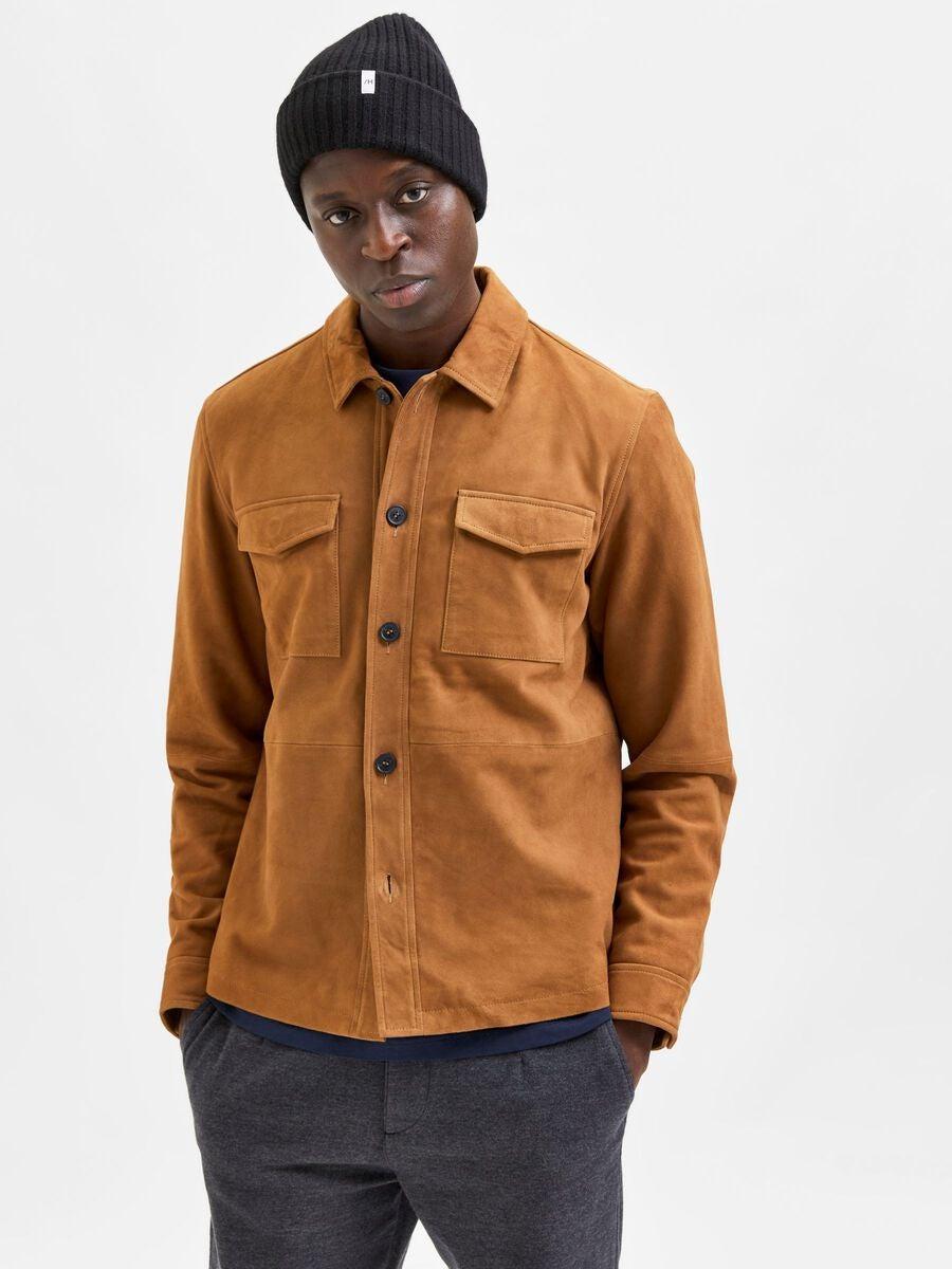 SELECTED Suede Overshirt in Brown for 