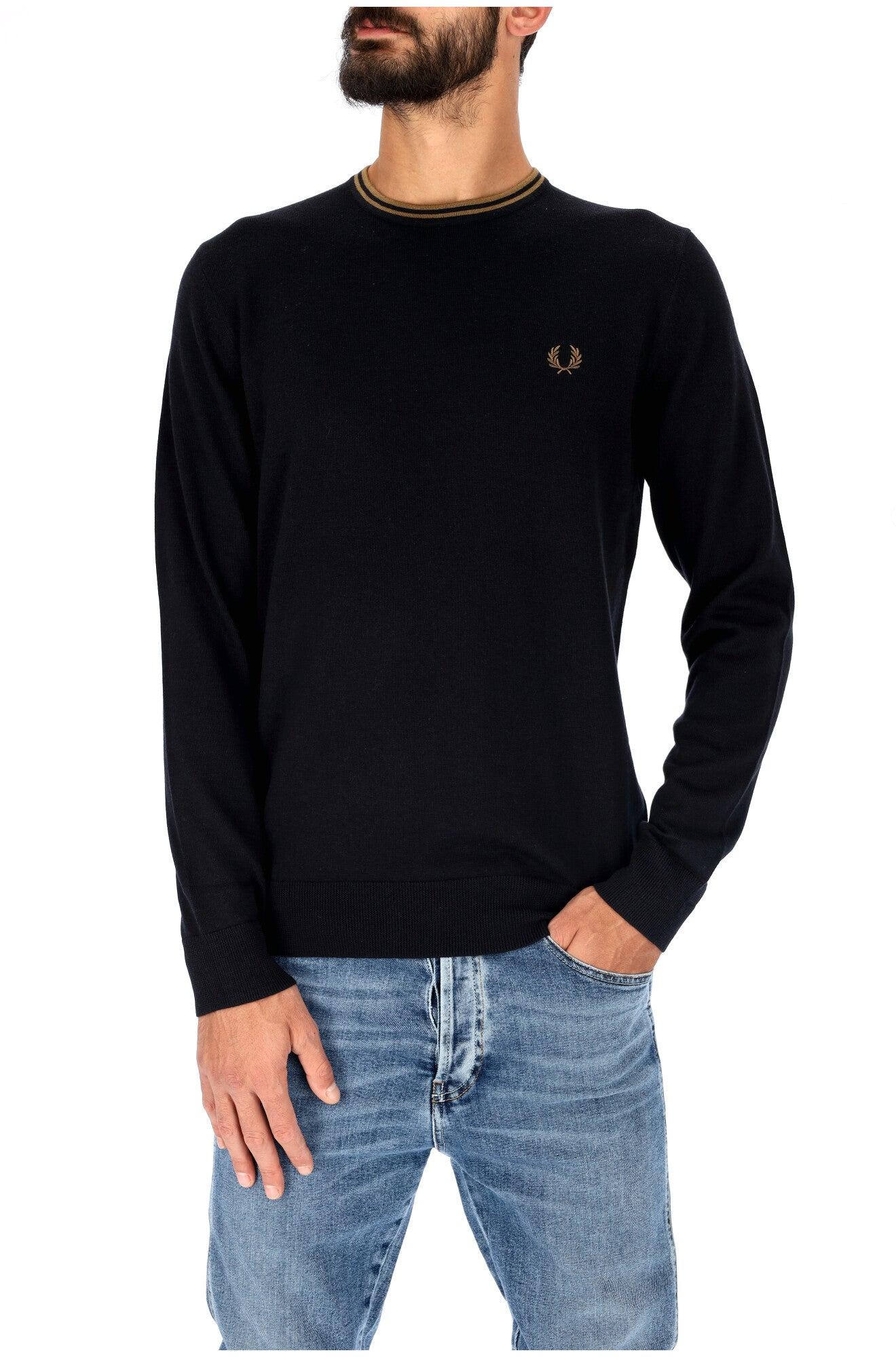 Fred Perry Maglione Girocollo Classico Con Logo Ricamato Uomo K9601 Nero in  Black for Men | Lyst