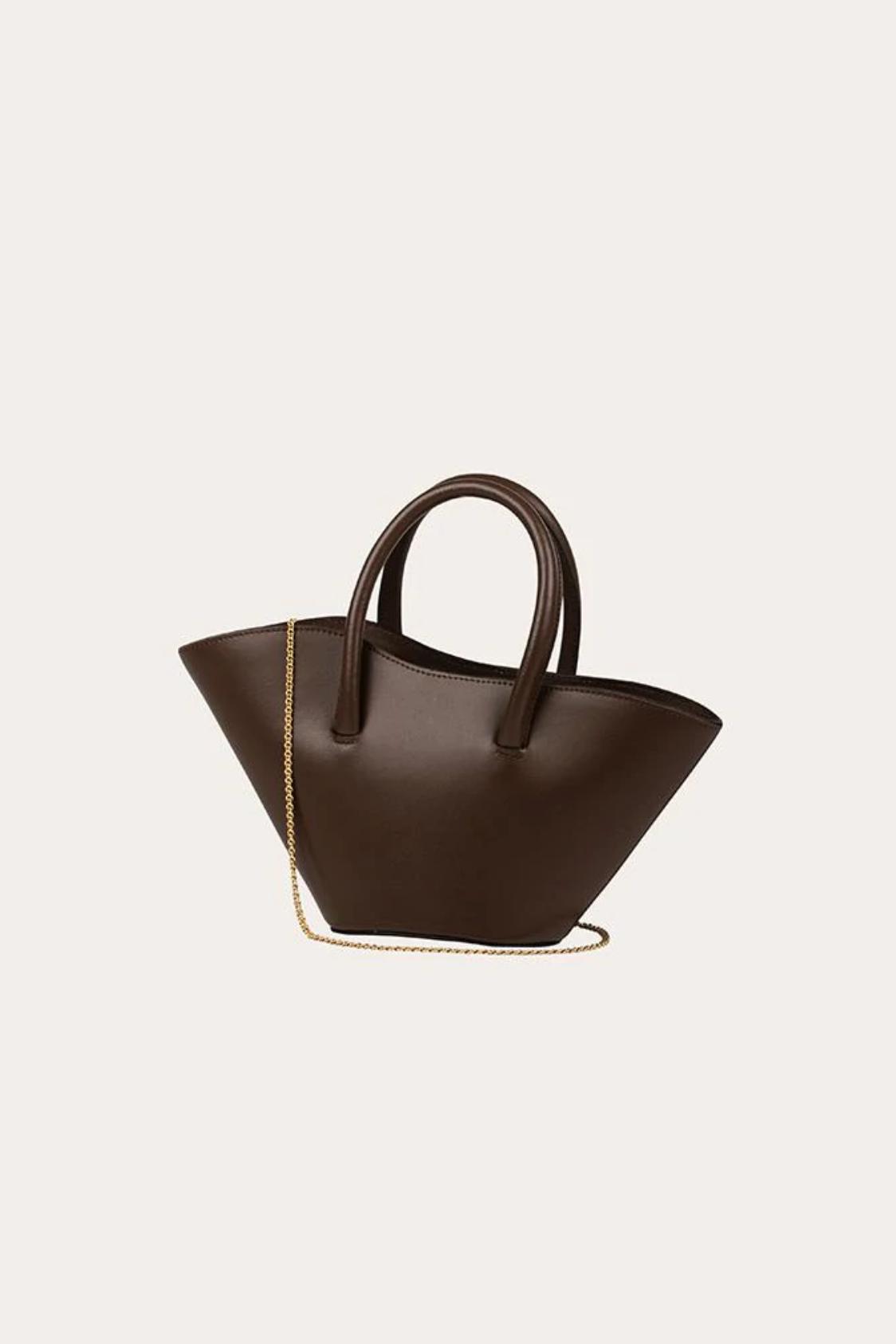 Little Liffner Leather Chained Open Tulip Tote Micro in Brown | Lyst