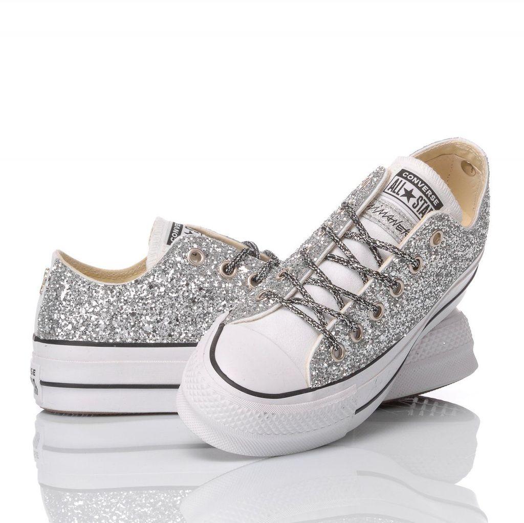 silver glitter ox converse