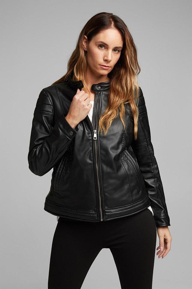Esprit Faux Leather Biker Jacket in Black | Lyst