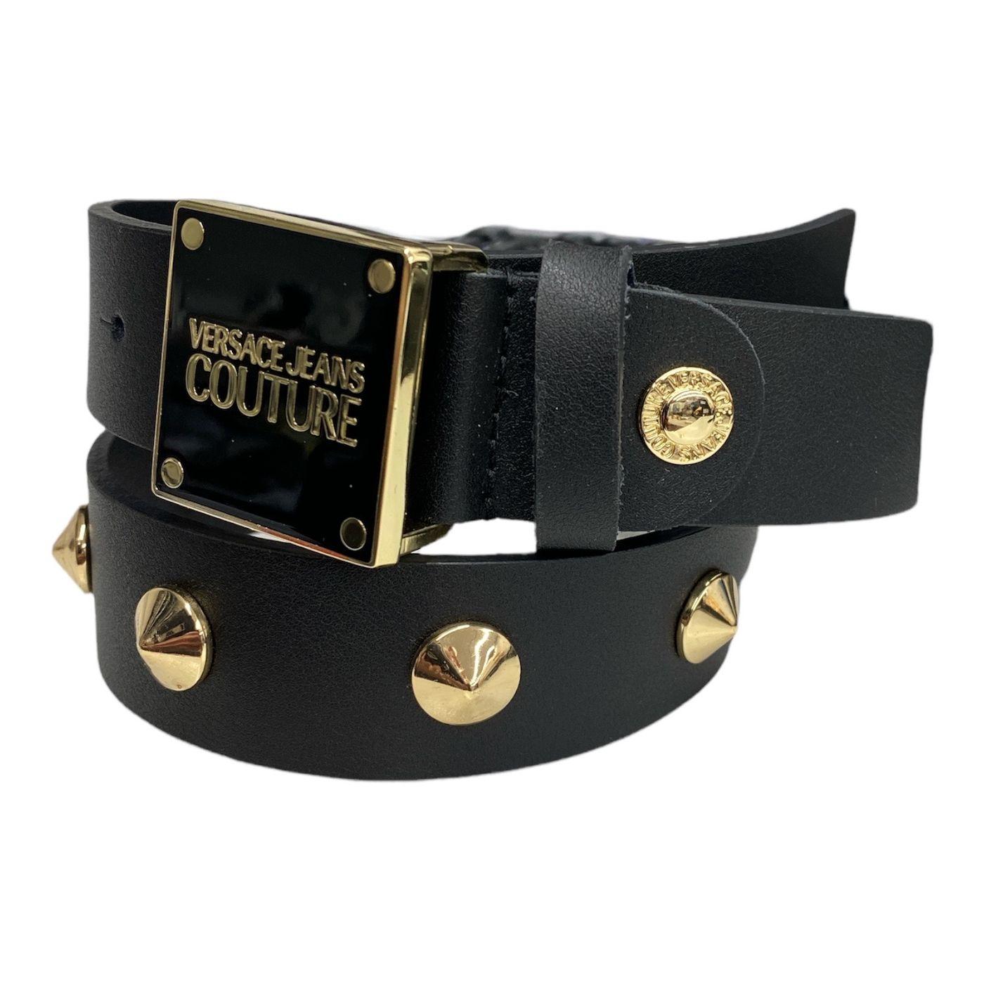Versace Jeans Couture Light Leather Belt Versace Logo Logo And Gold Studs  in Black | Lyst