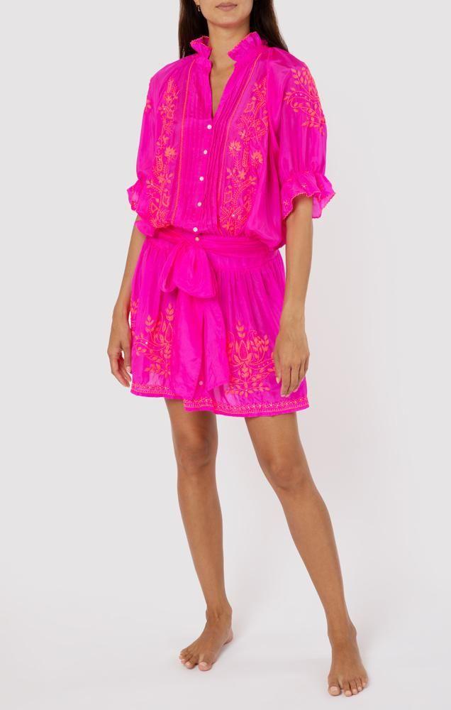 Juliet Dunn Fuchsia Silk Blouson Dress 