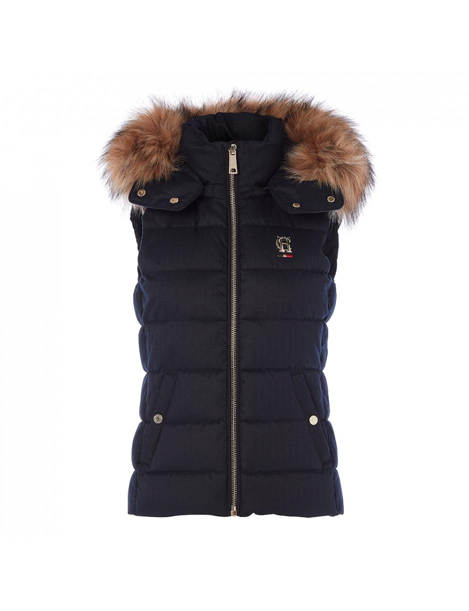 ladies black gilet with fur hood